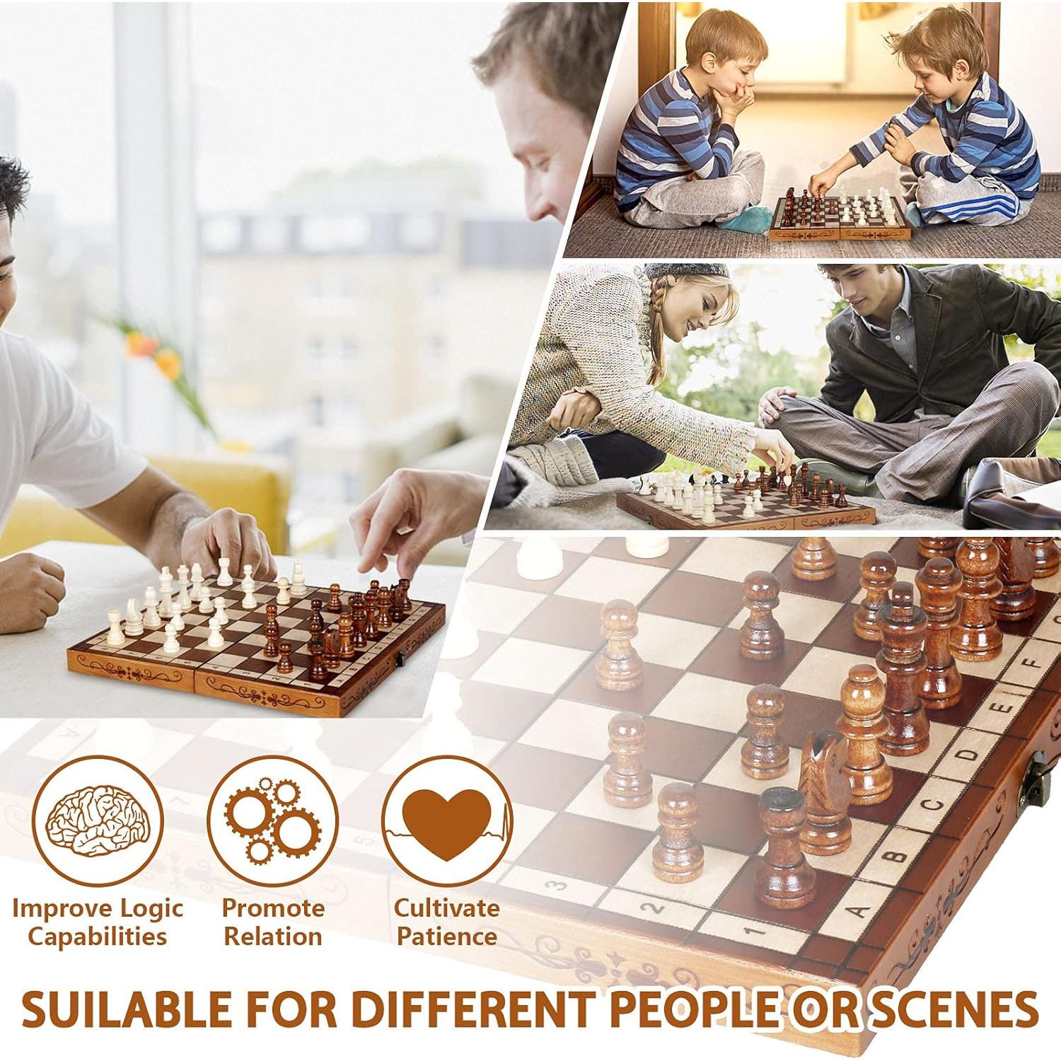 Juego de Ajedrez Plegable de Madera Syrace 30x30 cm Hecho a Mano