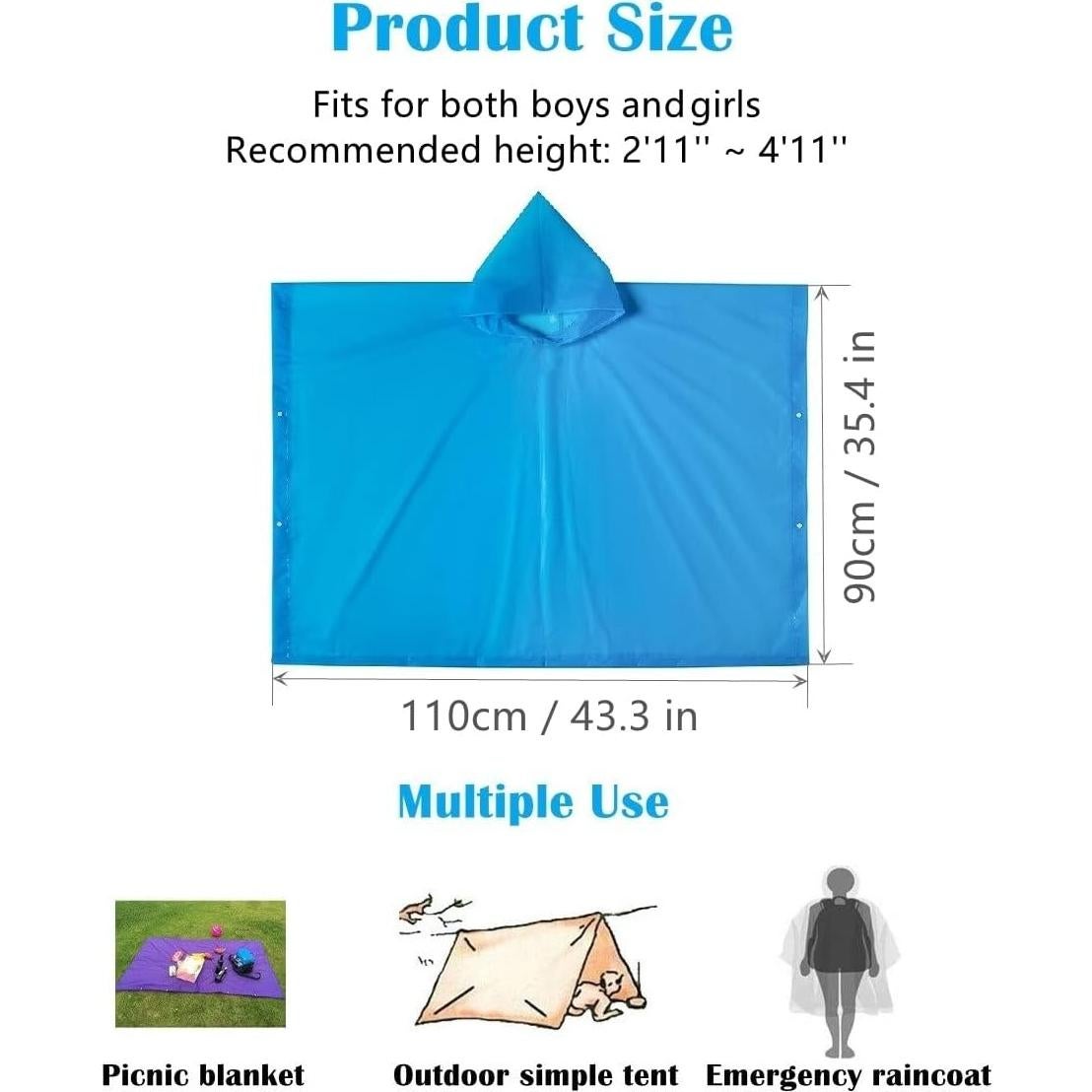 Poncho de Lluvia Reutilizable EVA para Niños 6-14 Años - 2 Piezas