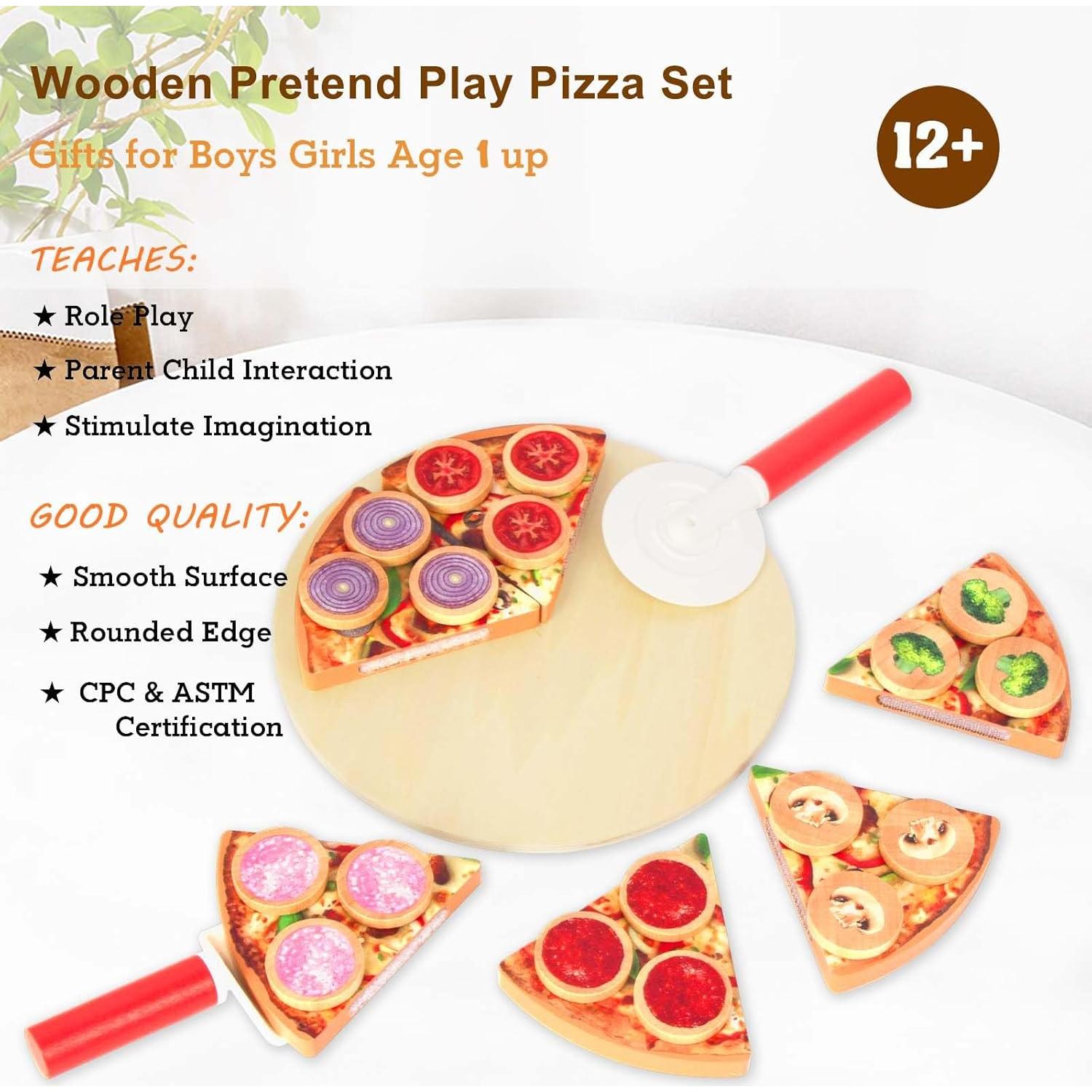 Set de Juguete de Pizza de Madera WoodenEdu - 6 Piezas