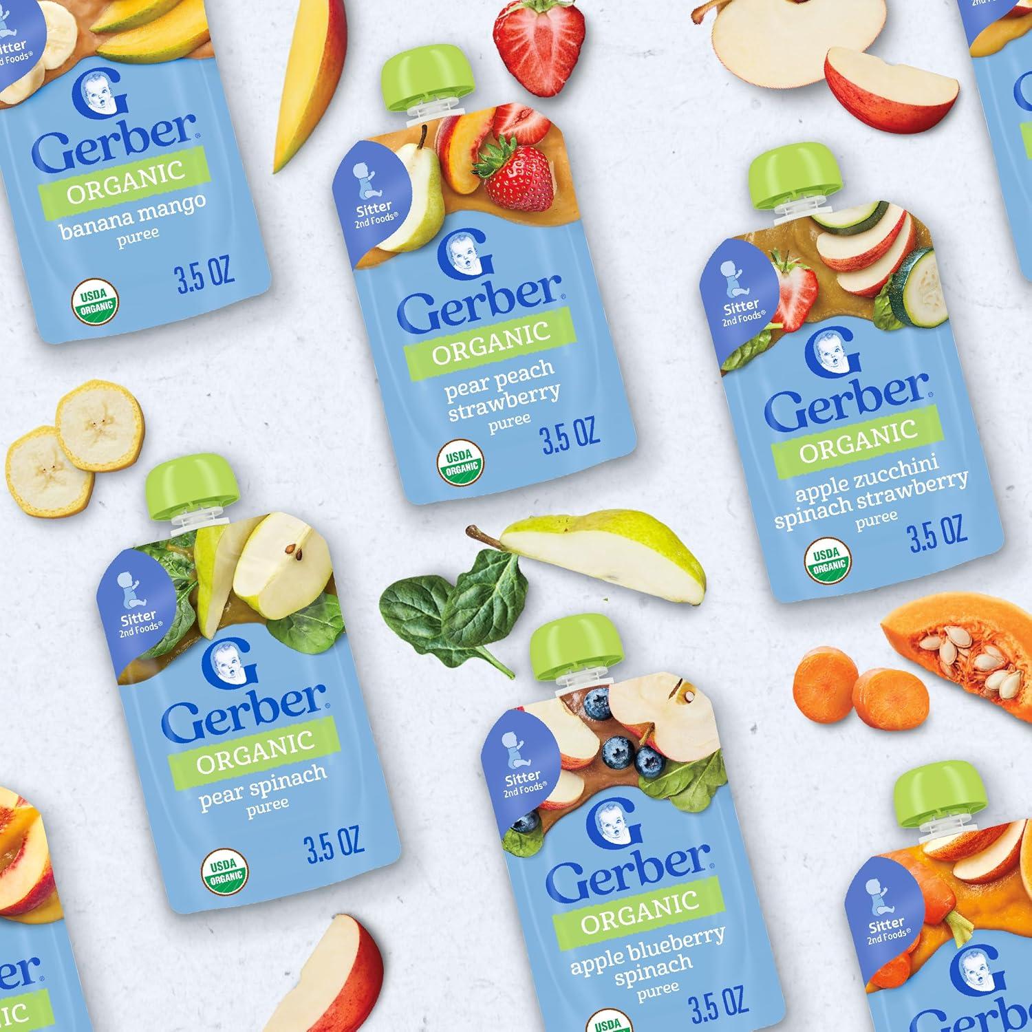 Puré de manzana y durazno orgánico Gerber 2 porciones 12 bolsas