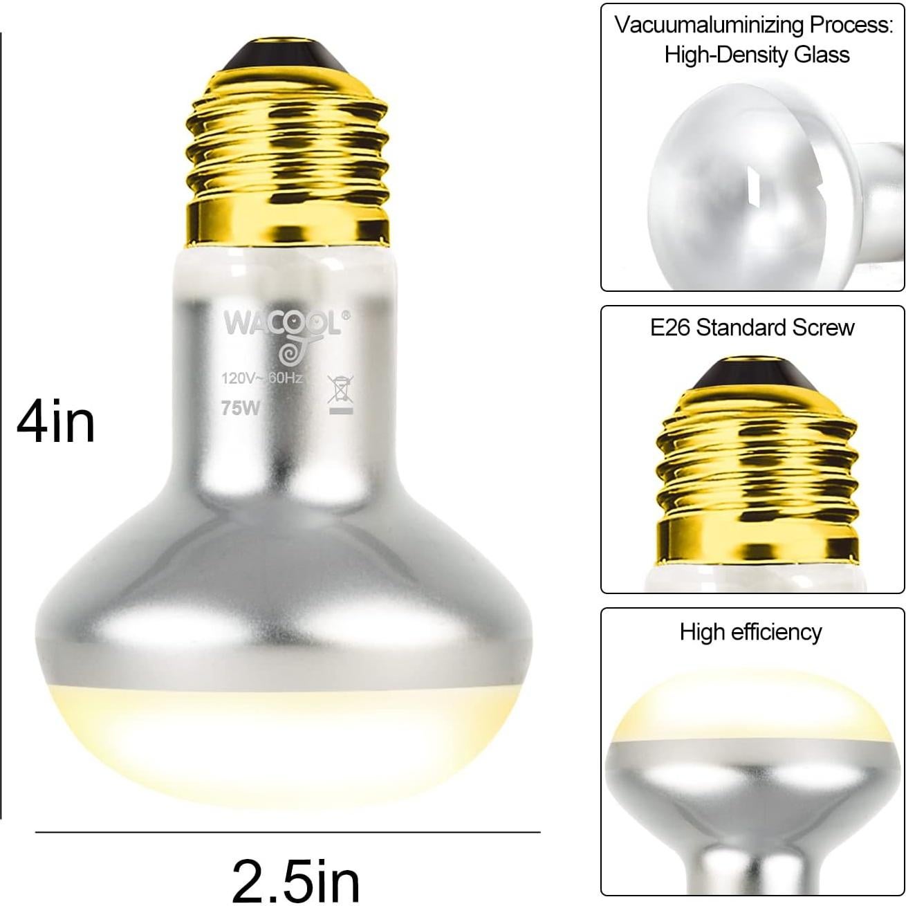 Bombillas de Calor para Reptiles WACOOL 75W 2 Paquete UVA