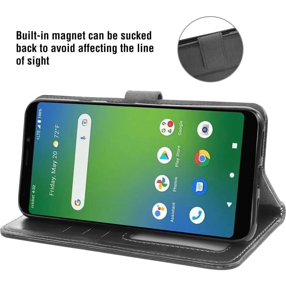 Funda de Cartera Asuwish para Cricket Vision Plus Negro