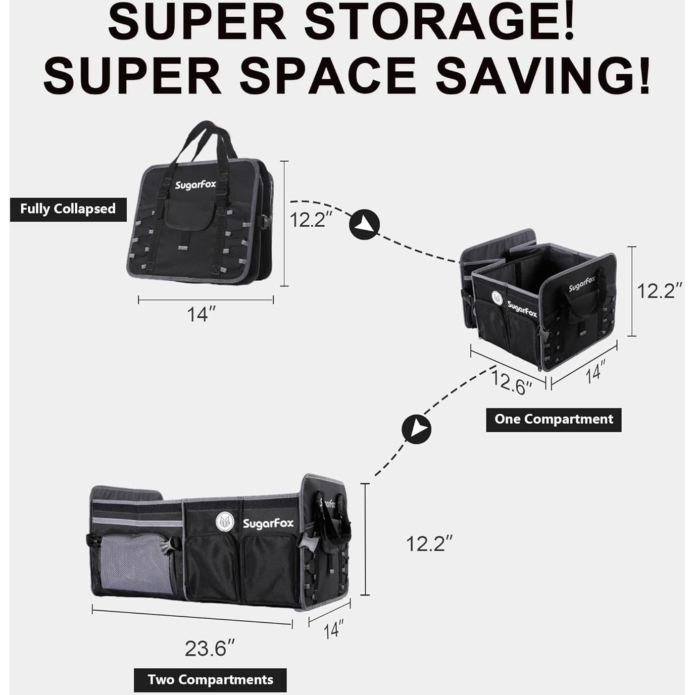 Organizador de Maletero SugarFox 63L Impermeable Plegable Negro