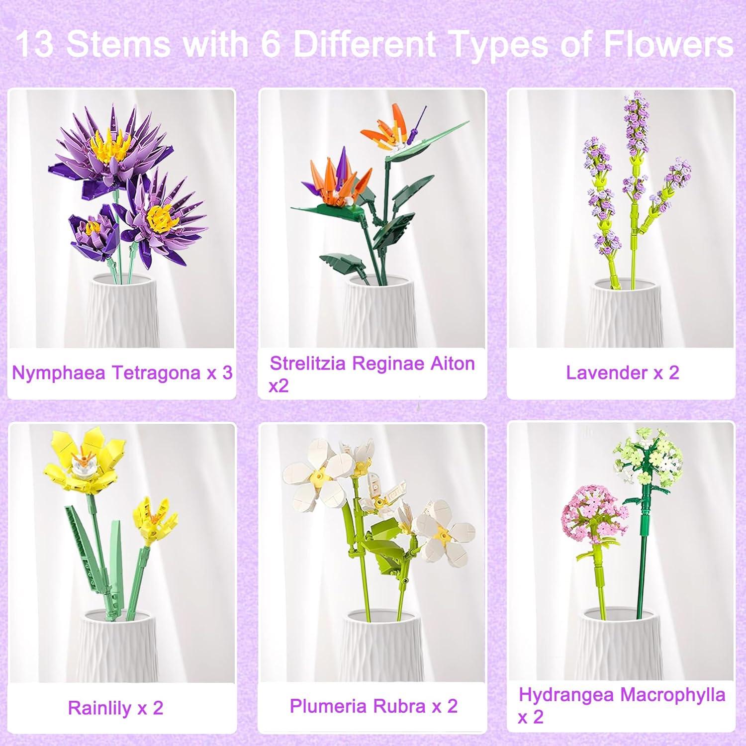 Juego de Construcción Ramo de Flores EMANNON 13 Piezas