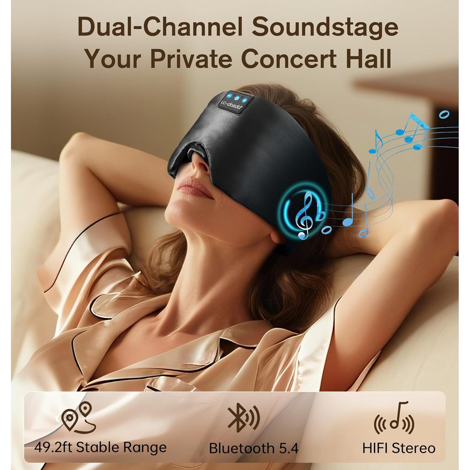 Máscara de Sueño de Seda LC-dolida con Bluetooth 5.4 - Negro