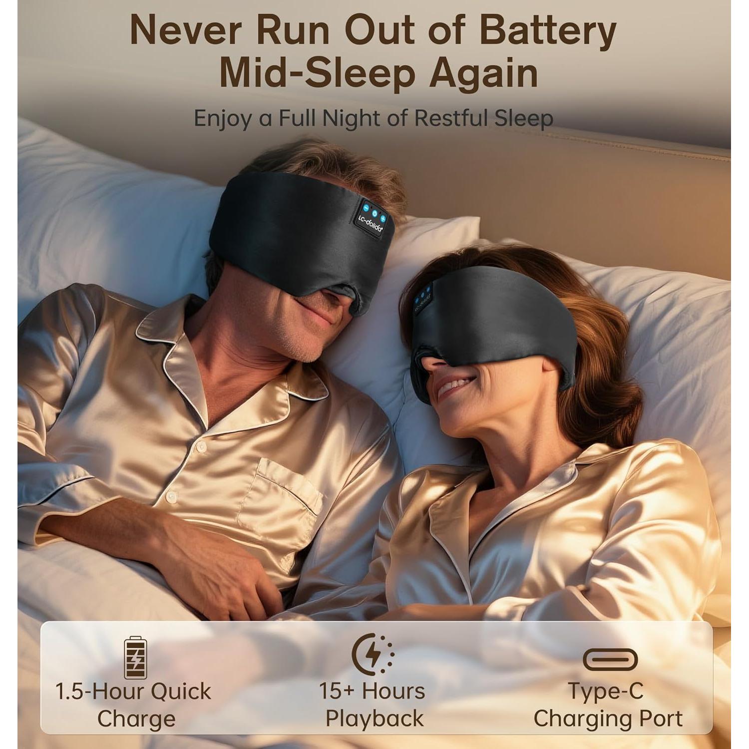 Máscara de Sueño de Seda LC-dolida con Bluetooth 5.4 - Negro