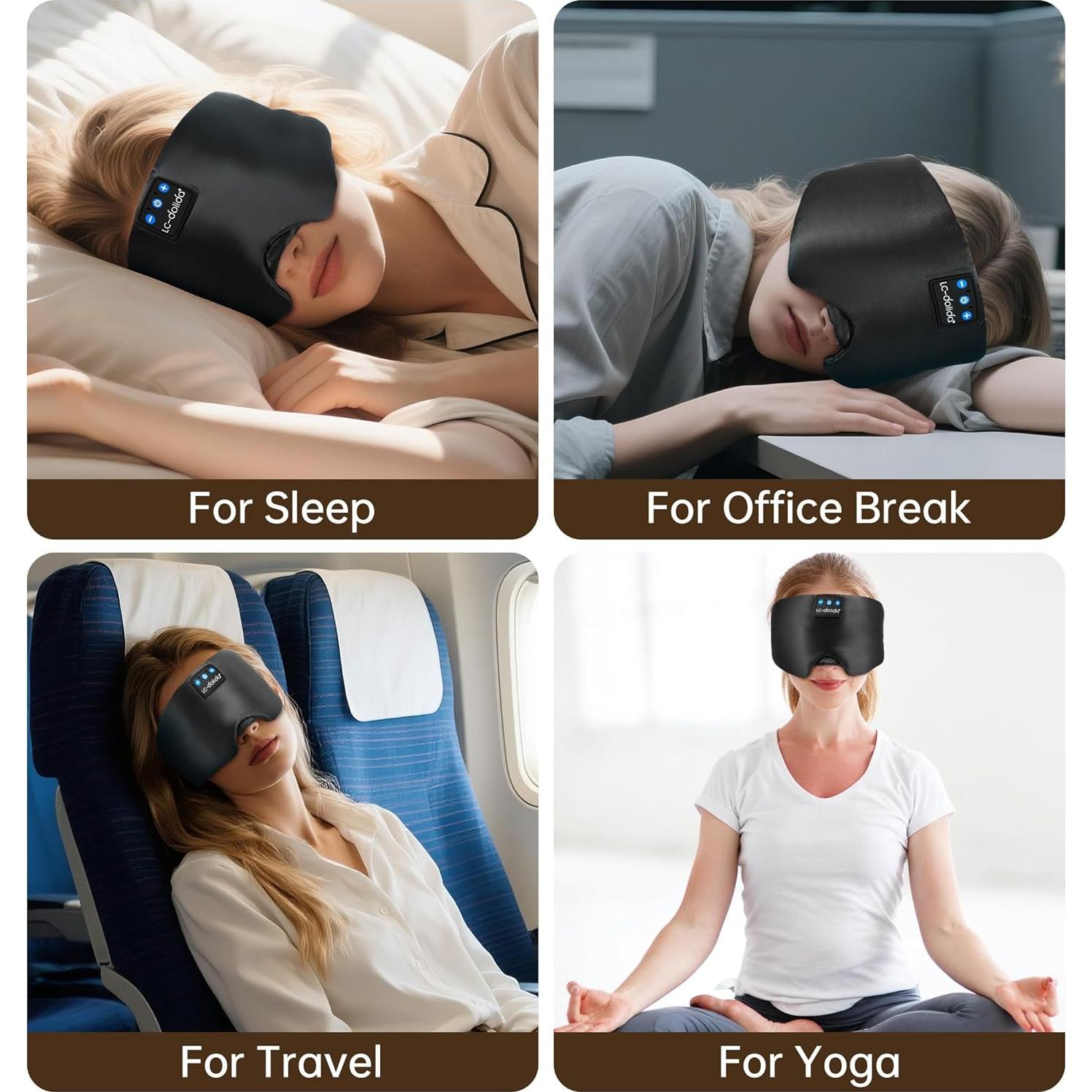 Máscara de Sueño de Seda LC-dolida con Bluetooth 5.4 - Negro