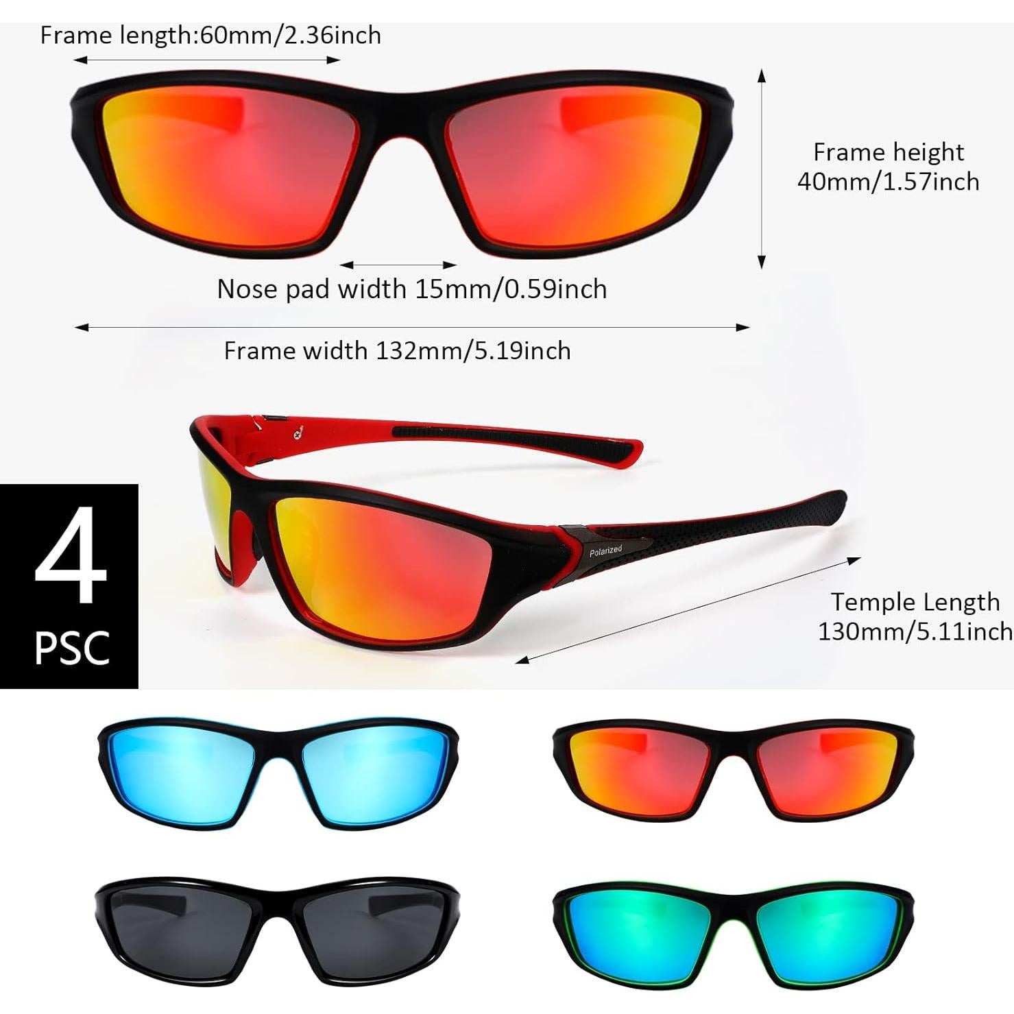 TOODOO 4 Pares Gafas de Sol Polarizadas UV para Hombres