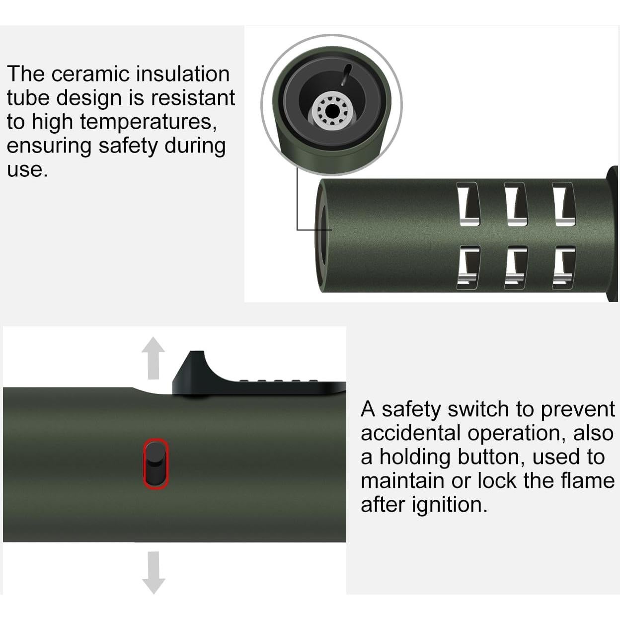 Encendedor de Antorcha Butano CAMVIL Verde Militar 1300°C