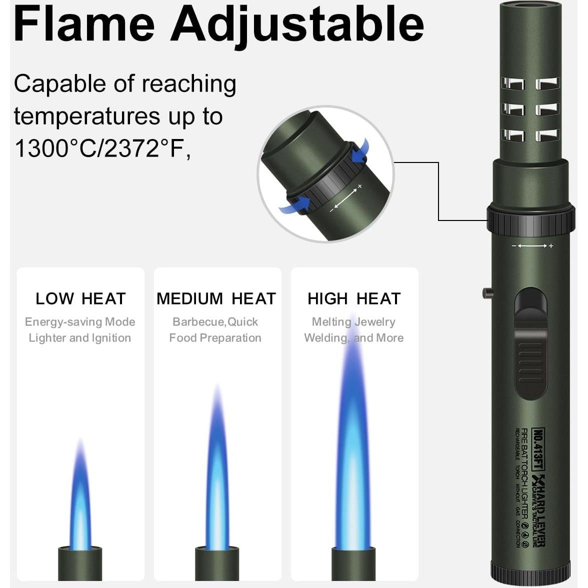 Encendedor de Antorcha Butano CAMVIL Verde Militar 1300°C