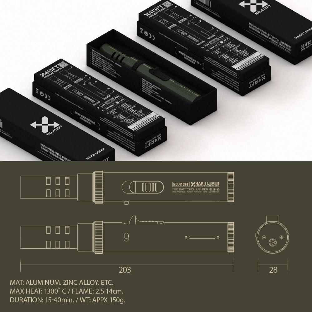 Encendedor de Antorcha Butano CAMVIL Verde Militar 1300°C