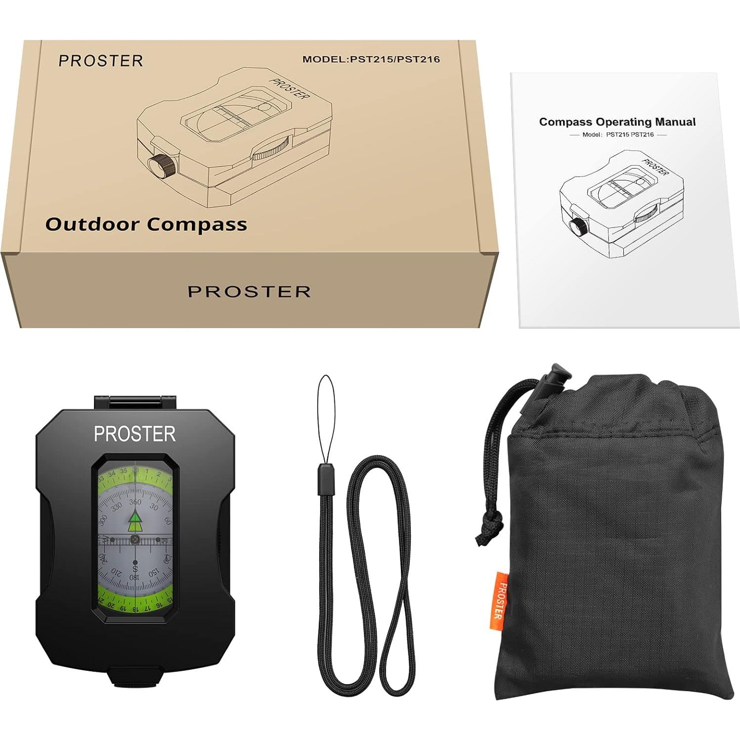 Brújula de Senderismo Proster PST216 IP54 con Clinómetro