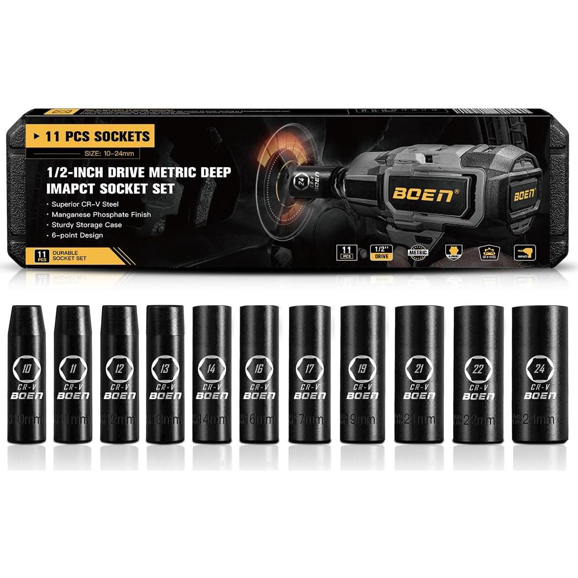 Juego de Enchufes de Impacto Profundo BOEN 11 Piezas 10-24mm