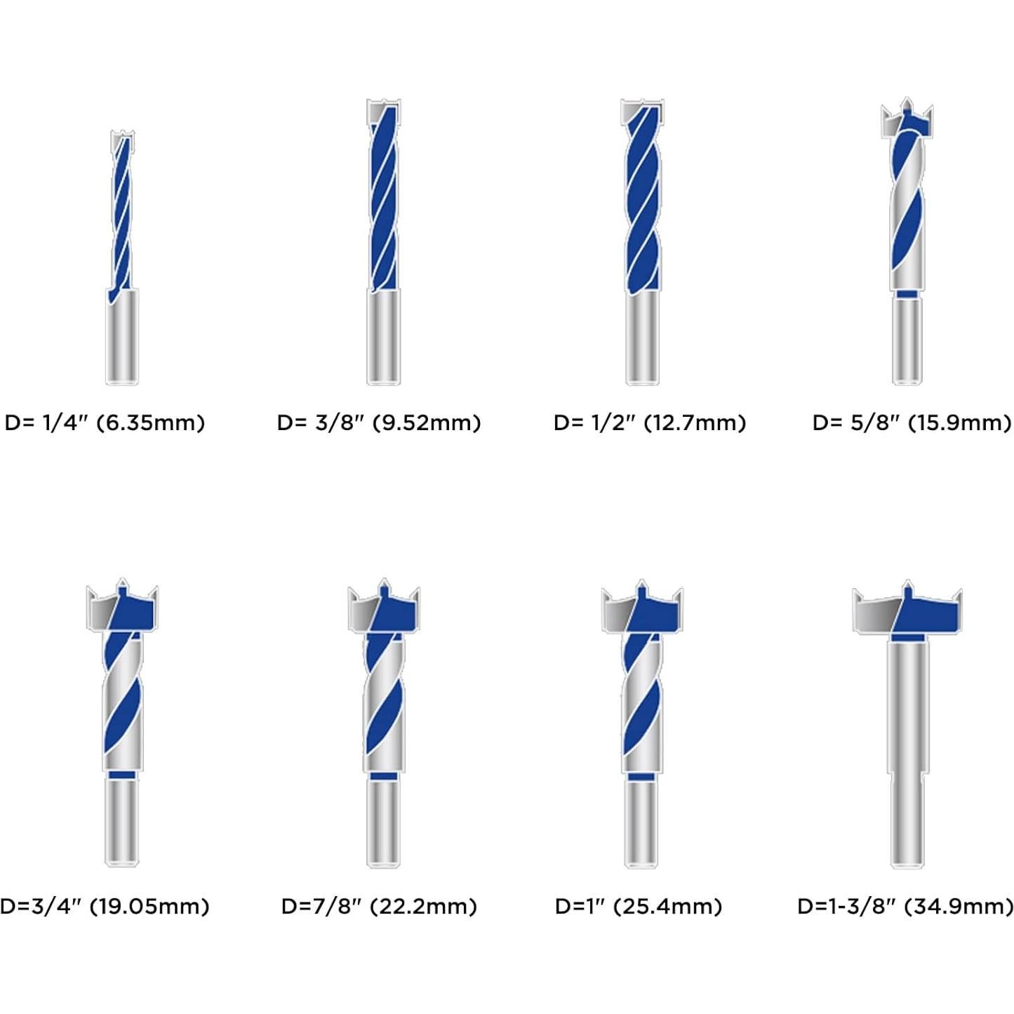 Juego de Brocas Forstner Kowood 8 Piezas Carburo 6.35-34.9mm