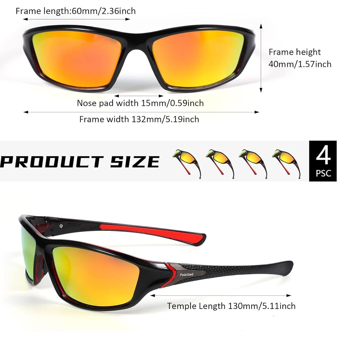 TOODOO 4 Pares de Gafas de Sol Polarizadas UV para Hombres