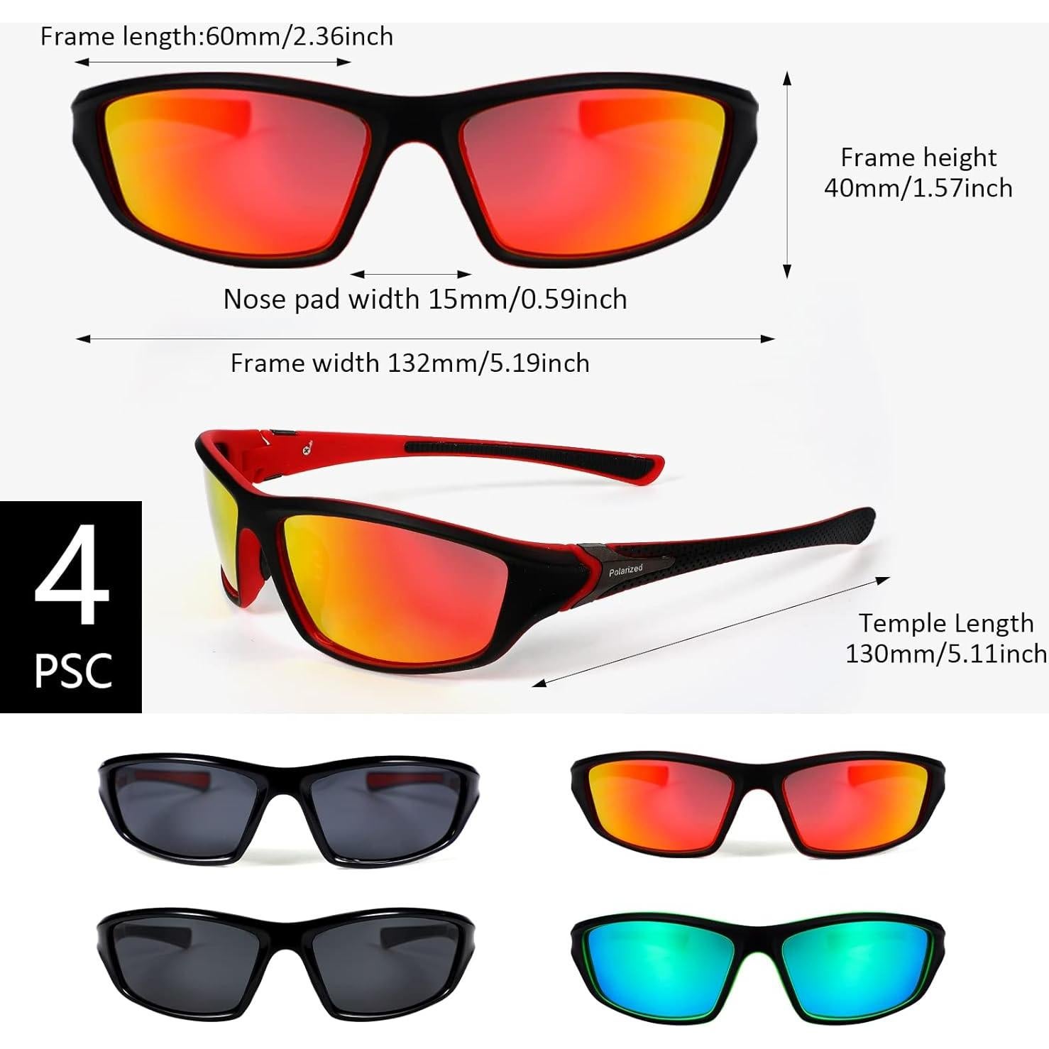 TOODOO 4 Pares Gafas de Sol Polarizadas UV para Hombres