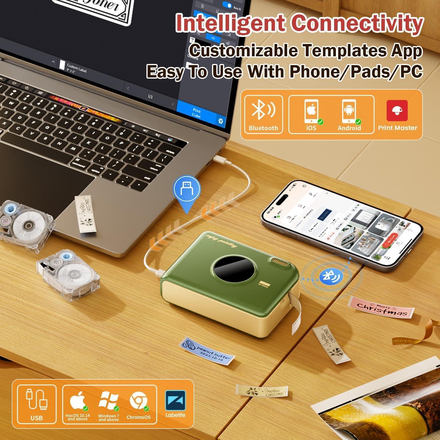 Phomemo Label Printer, A30 Label Maker Machine with Waterproof Labels, Mini Bluetooth Wireless Portable Small Label Maker, Mini Sticker Printer Rechargeable for Christmas Decorations, Cloth Name Tag