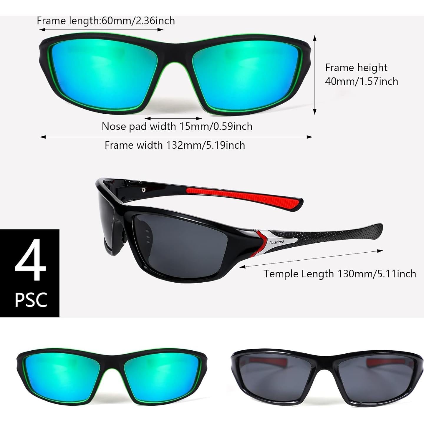 TOODOO 4 Pares Gafas de Sol Polarizadas UV para Hombres