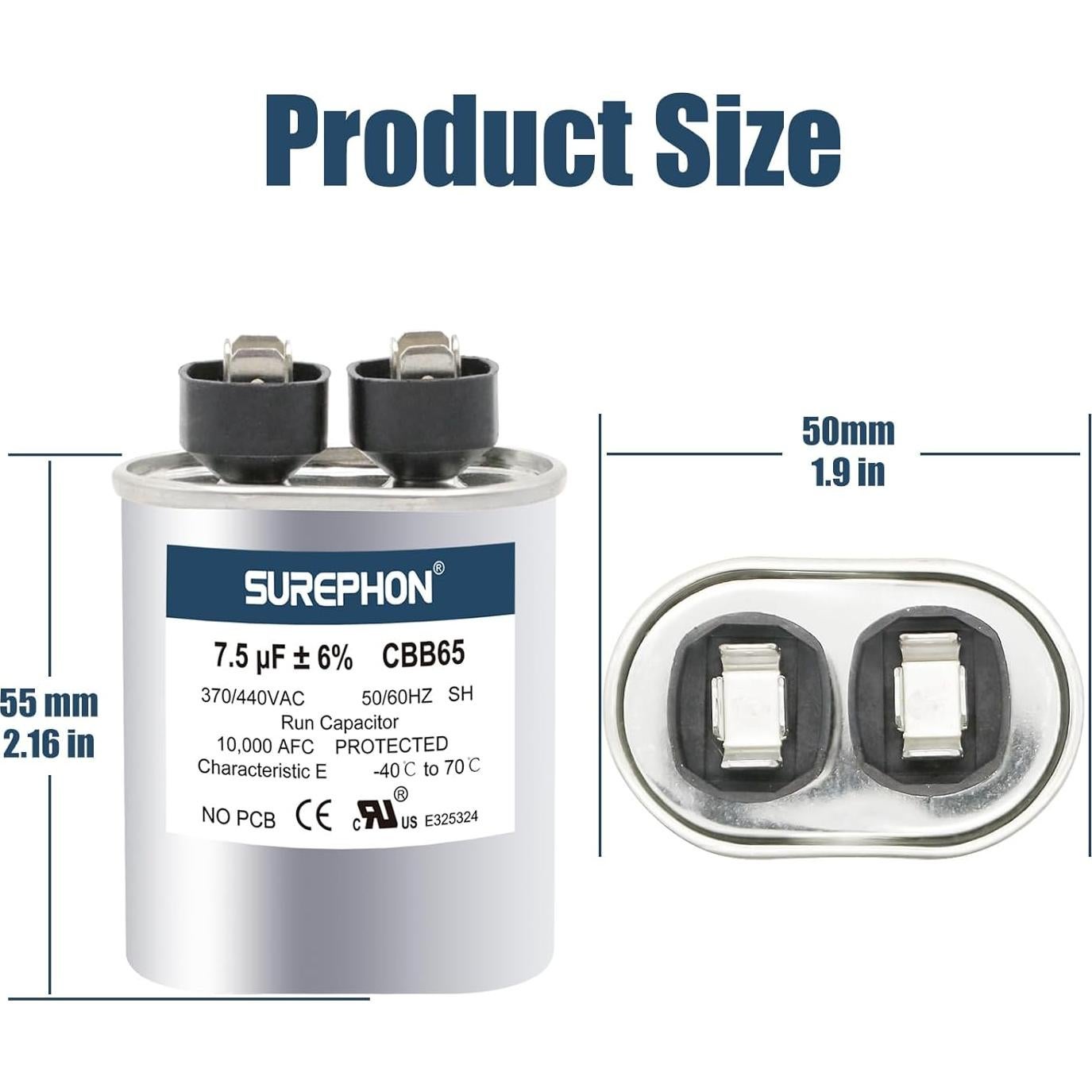 Capacitor CBB65 7.5 uF 370/440V para Motor de AC y Ventilador