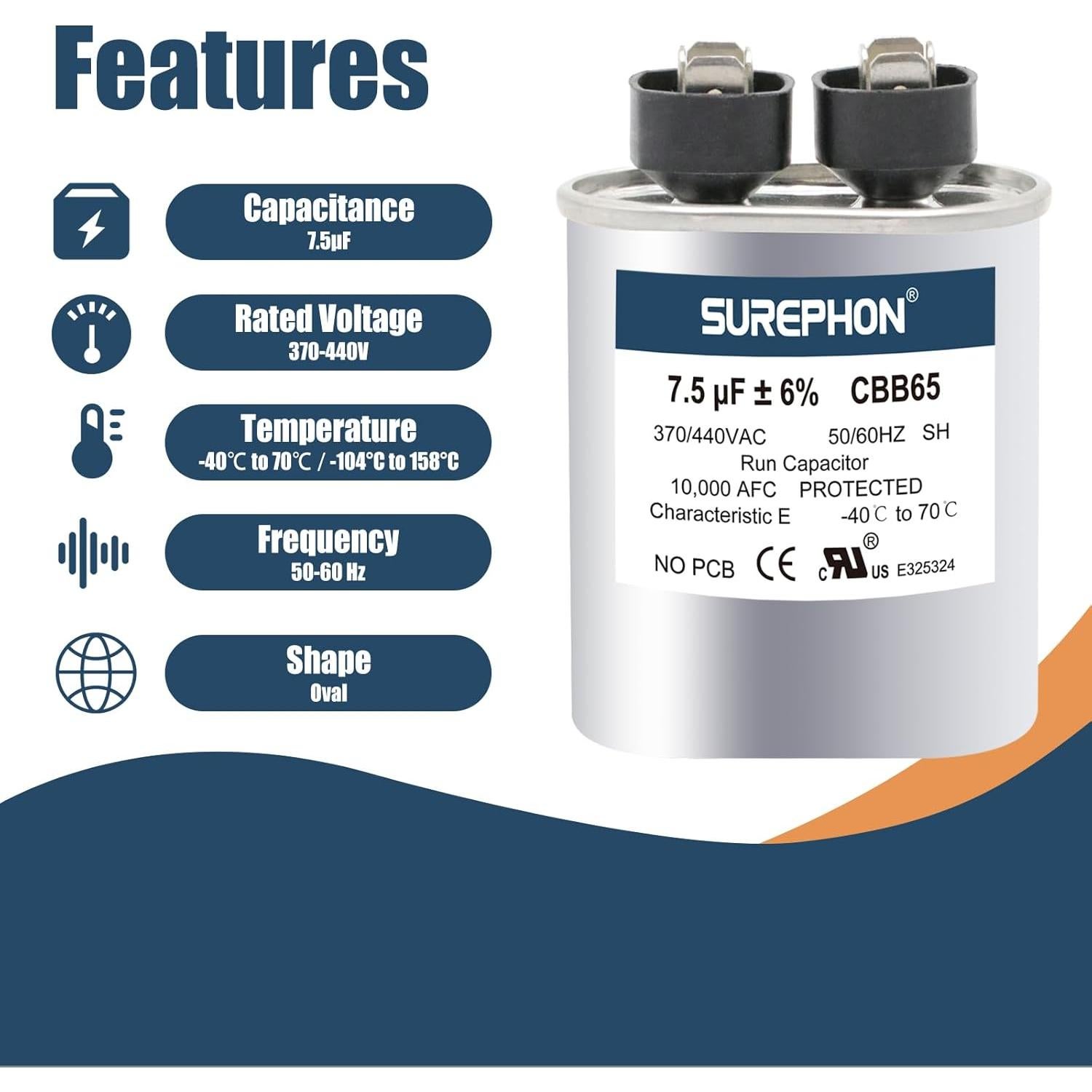 Capacitor CBB65 7.5 uF 370/440V para Motor de AC y Ventilador
