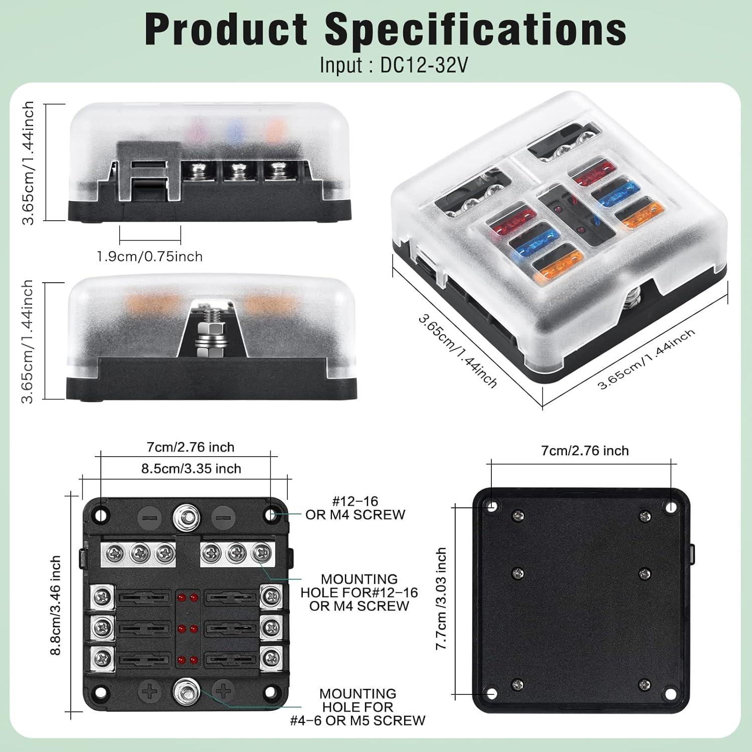 Bloque de Fusibles Marino 6 Vías Pautou 12V Impermeable LED