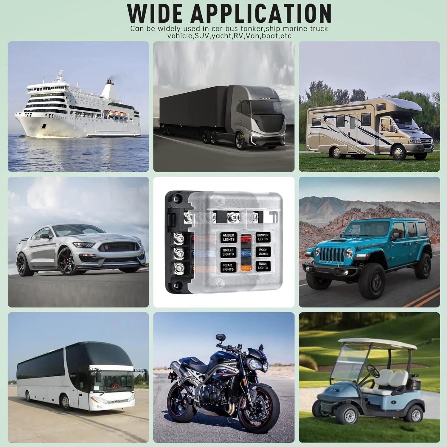 Bloque de Fusibles Marino 6 Vías Pautou 12V Impermeable LED