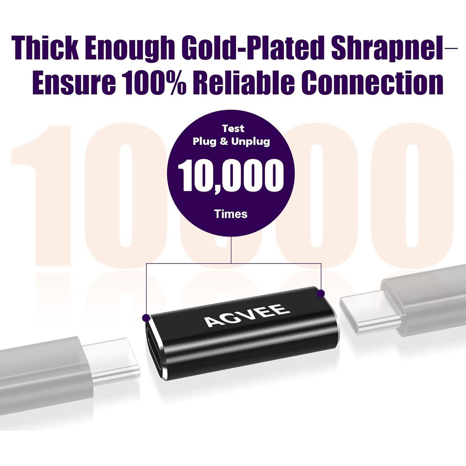 Adaptador USB4 Tipo-C Hembra a Hembra AGVEE 240W 40Gbps 2 Pcs