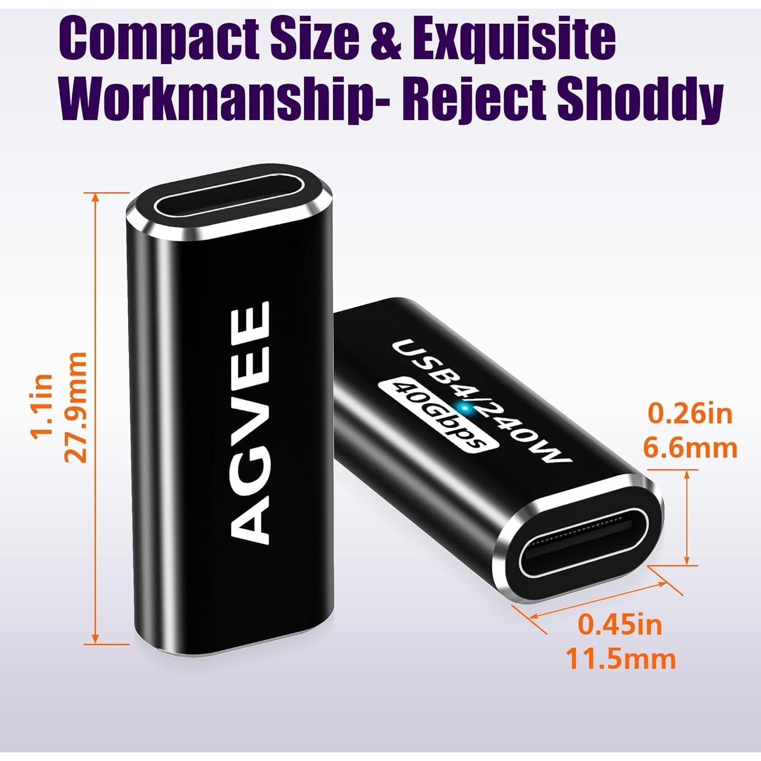 Adaptador USB4 Tipo-C Hembra a Hembra AGVEE 240W 40Gbps 2 Pcs