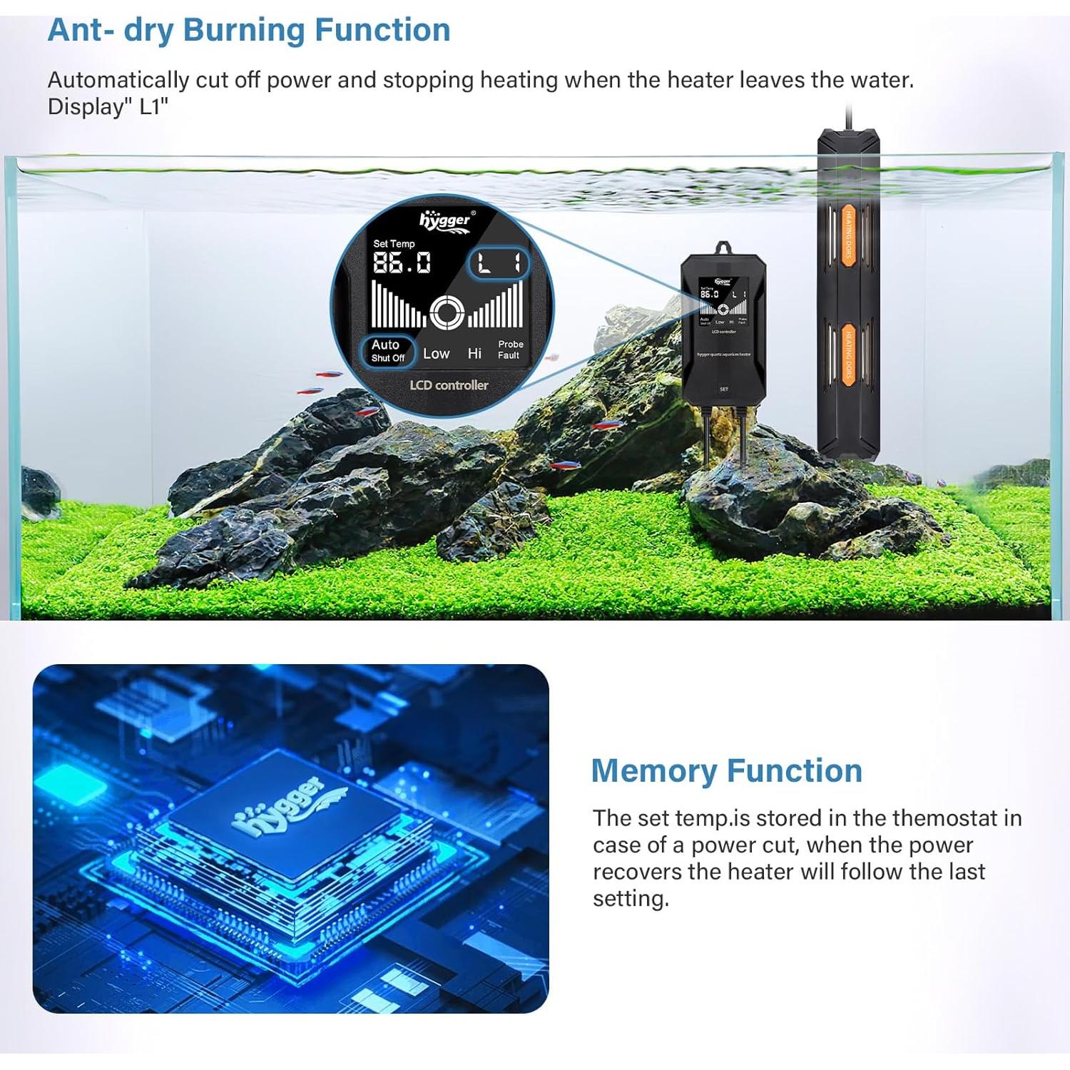 Calentador de Acuario Hygger HG079 100W Sumergible con Controlador Digital