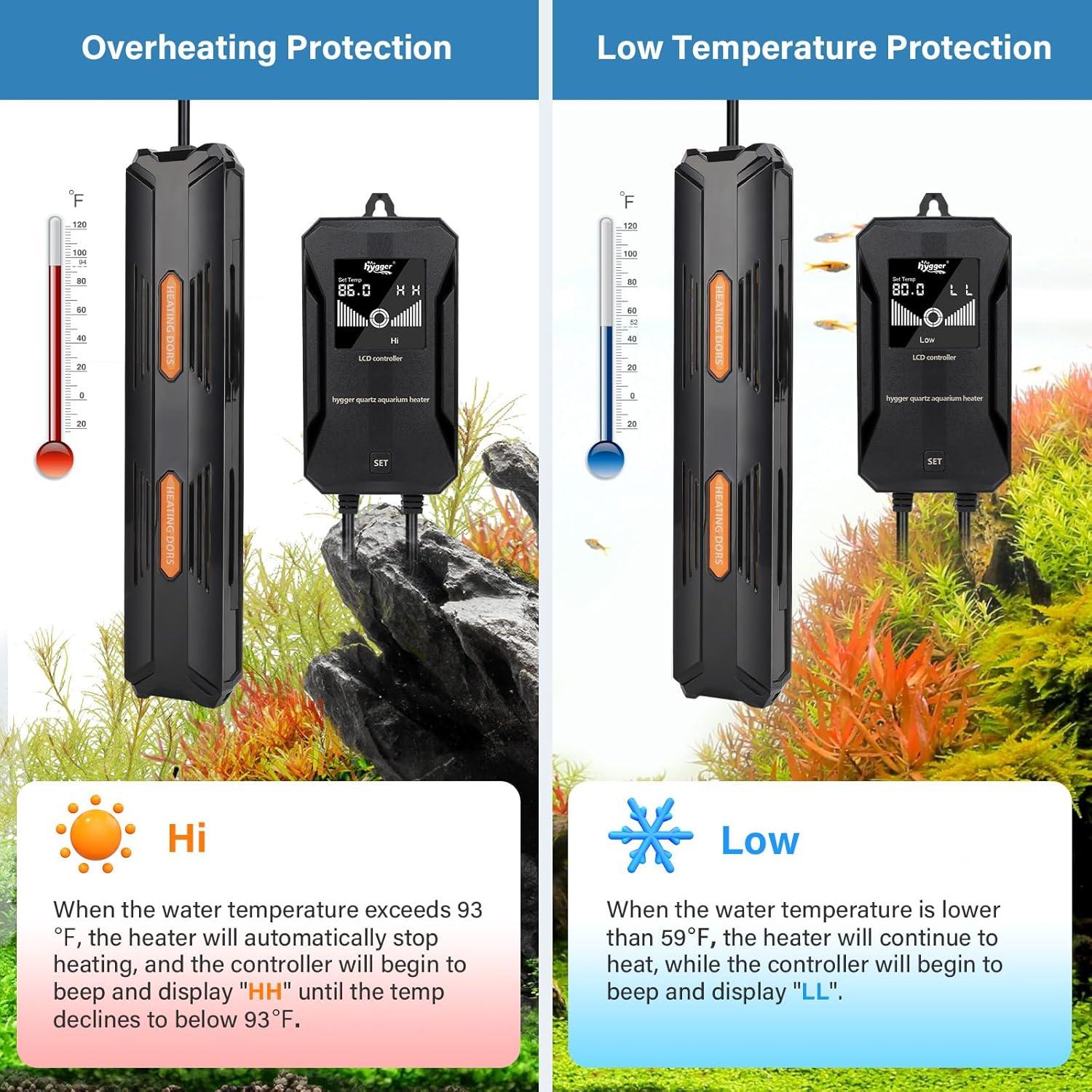 Calentador de Acuario Hygger HG079 100W Sumergible con Controlador Digital