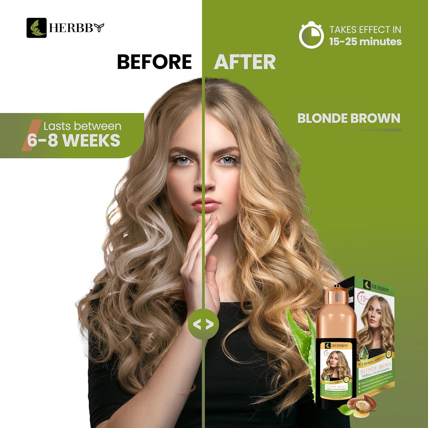 Hair Color Shampoo for Gray Hair Coverage&Color Transform with 9 Herbal Extracts –Long Lasting(6-8 Weeks),Shiny,Evenly Colored,Instant Hair Dye Shampoo&Conditioner, 500 Ml (BLONDE BROWN COLOR)