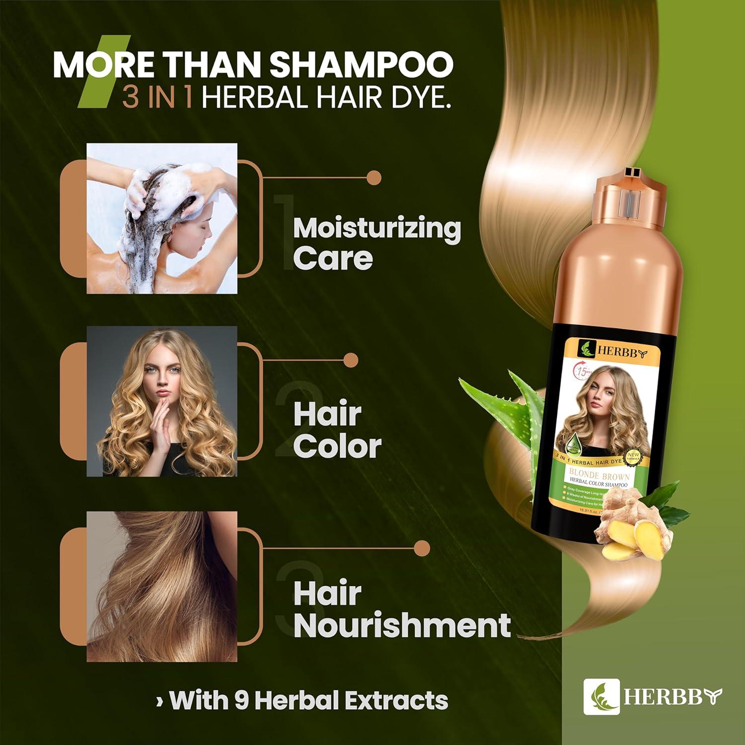 Hair Color Shampoo for Gray Hair Coverage&Color Transform with 9 Herbal Extracts –Long Lasting(6-8 Weeks),Shiny,Evenly Colored,Instant Hair Dye Shampoo&Conditioner, 500 Ml (BLONDE BROWN COLOR)