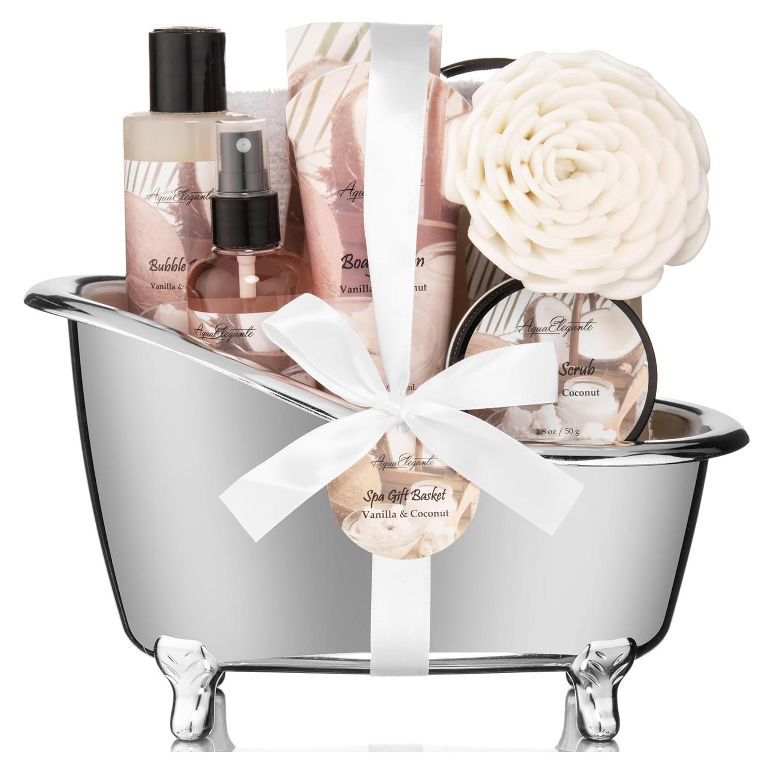 Cesta de Regalo Spa Aqua Elegante - Set 9 Piezas Coco Vainilla