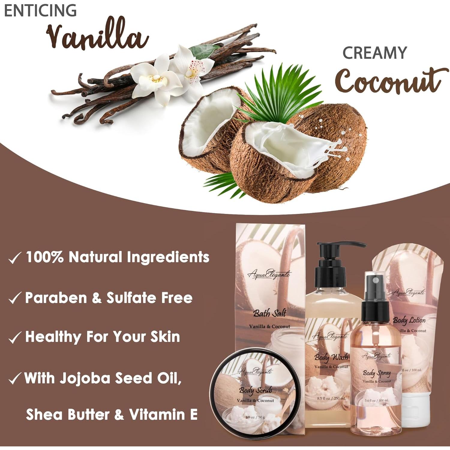 Cesta de Regalo Spa Aqua Elegante - Set 9 Piezas Coco Vainilla