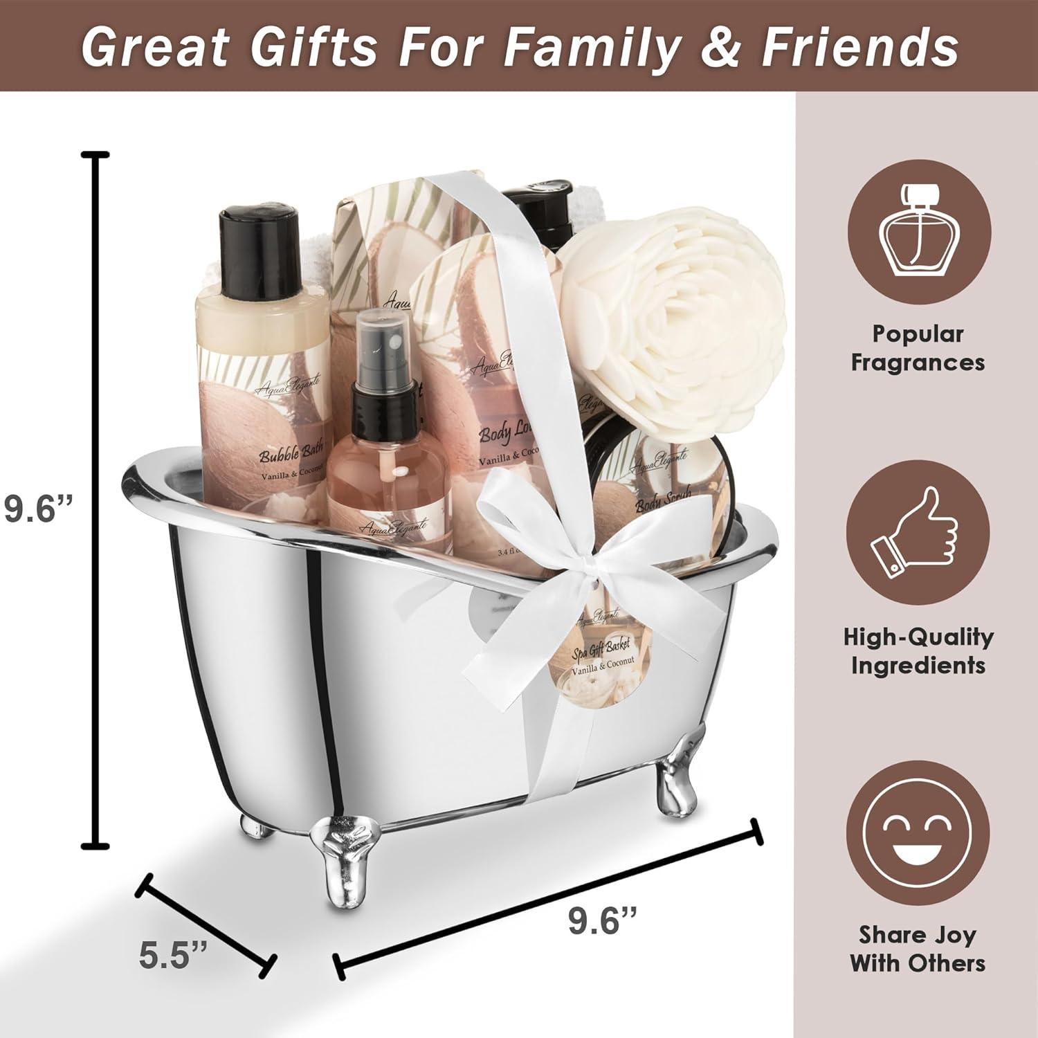 Cesta de Regalo Spa Aqua Elegante - Set 9 Piezas Coco Vainilla