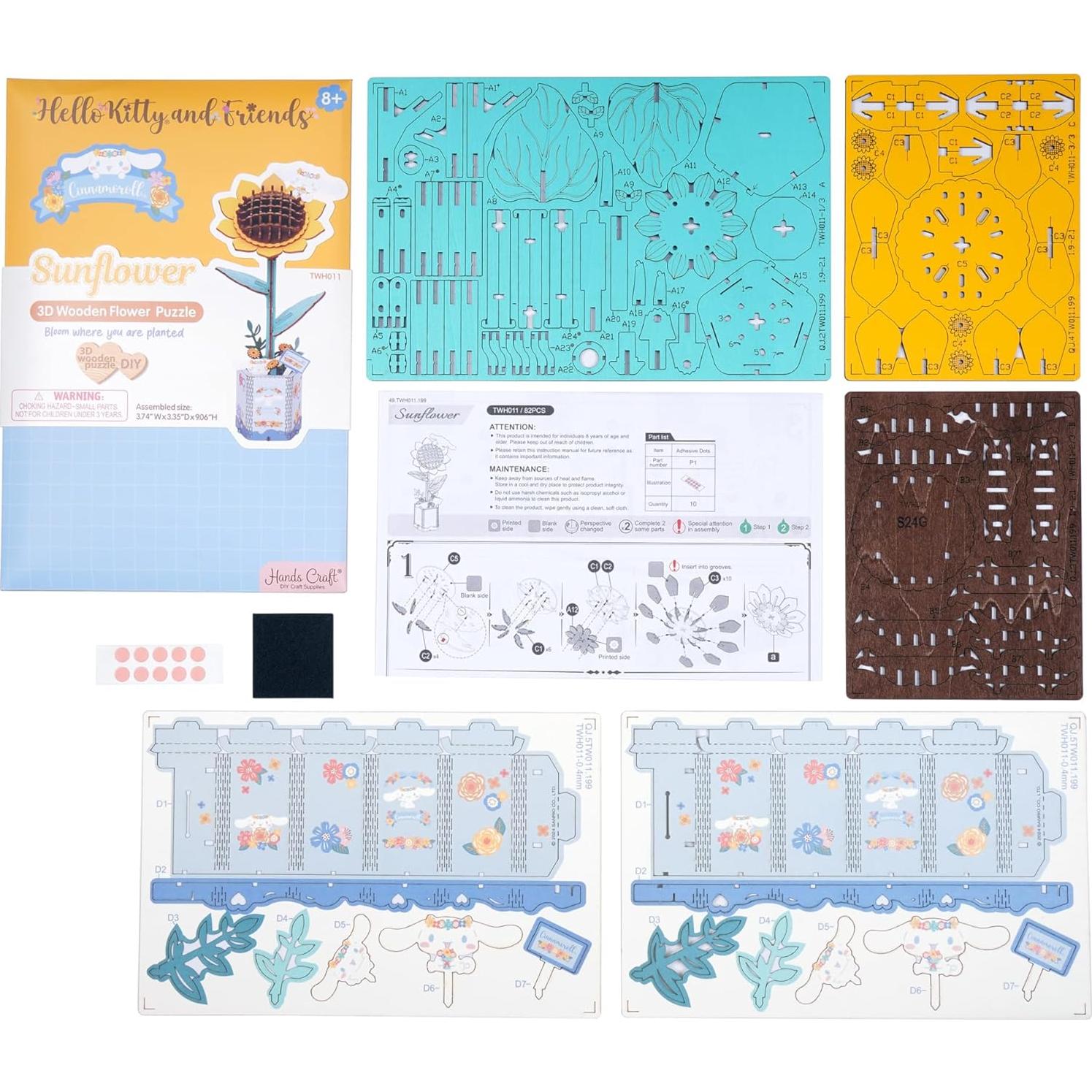 Rompecabezas 3D de Madera Girasol Cinnamoroll Manos Craft