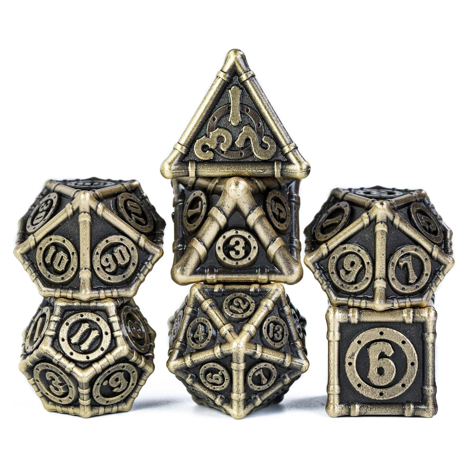 Juego de Dados de Metal UDIXI D&D 7 Piezas Bronce Antiguo