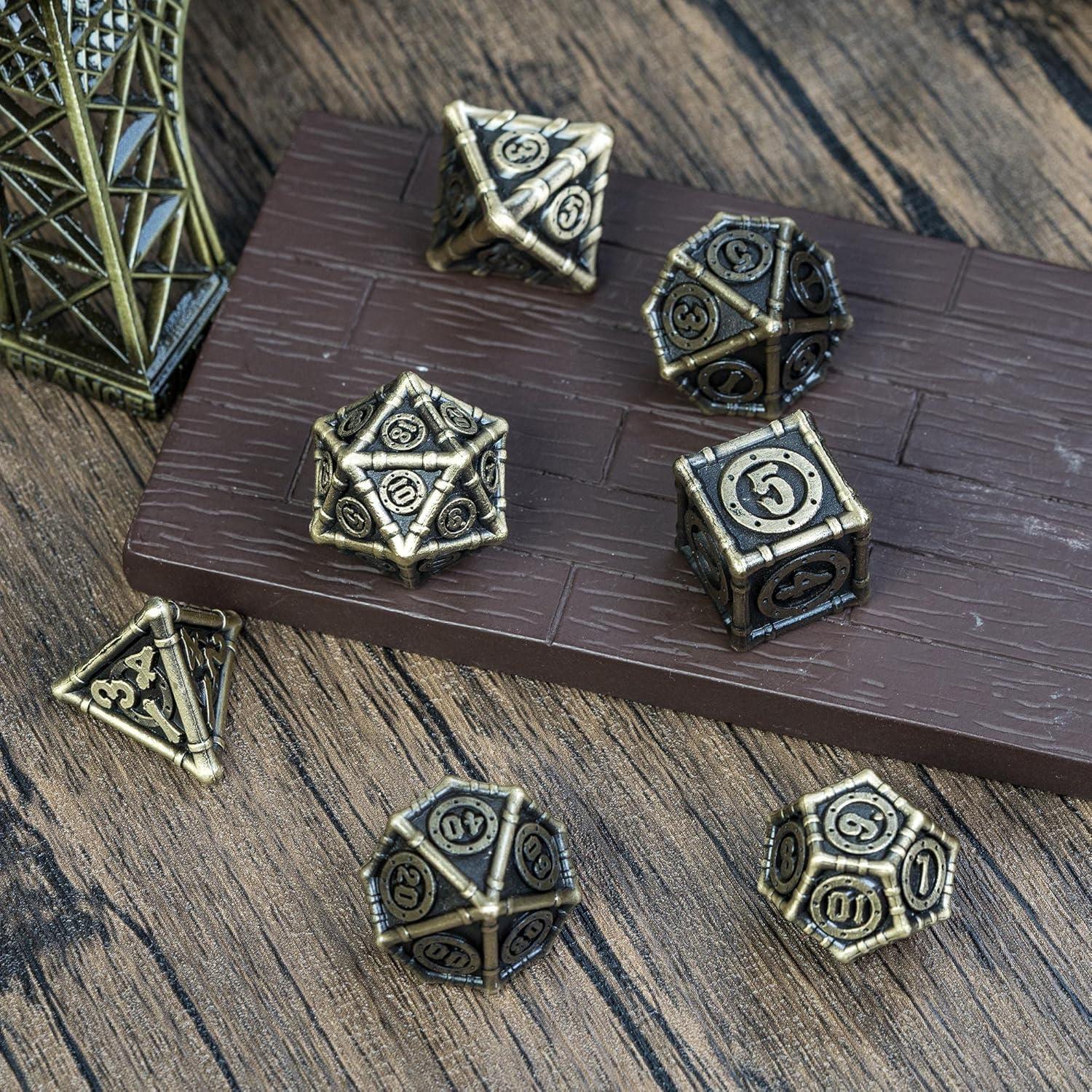 Juego de Dados de Metal UDIXI D&D 7 Piezas Bronce Antiguo