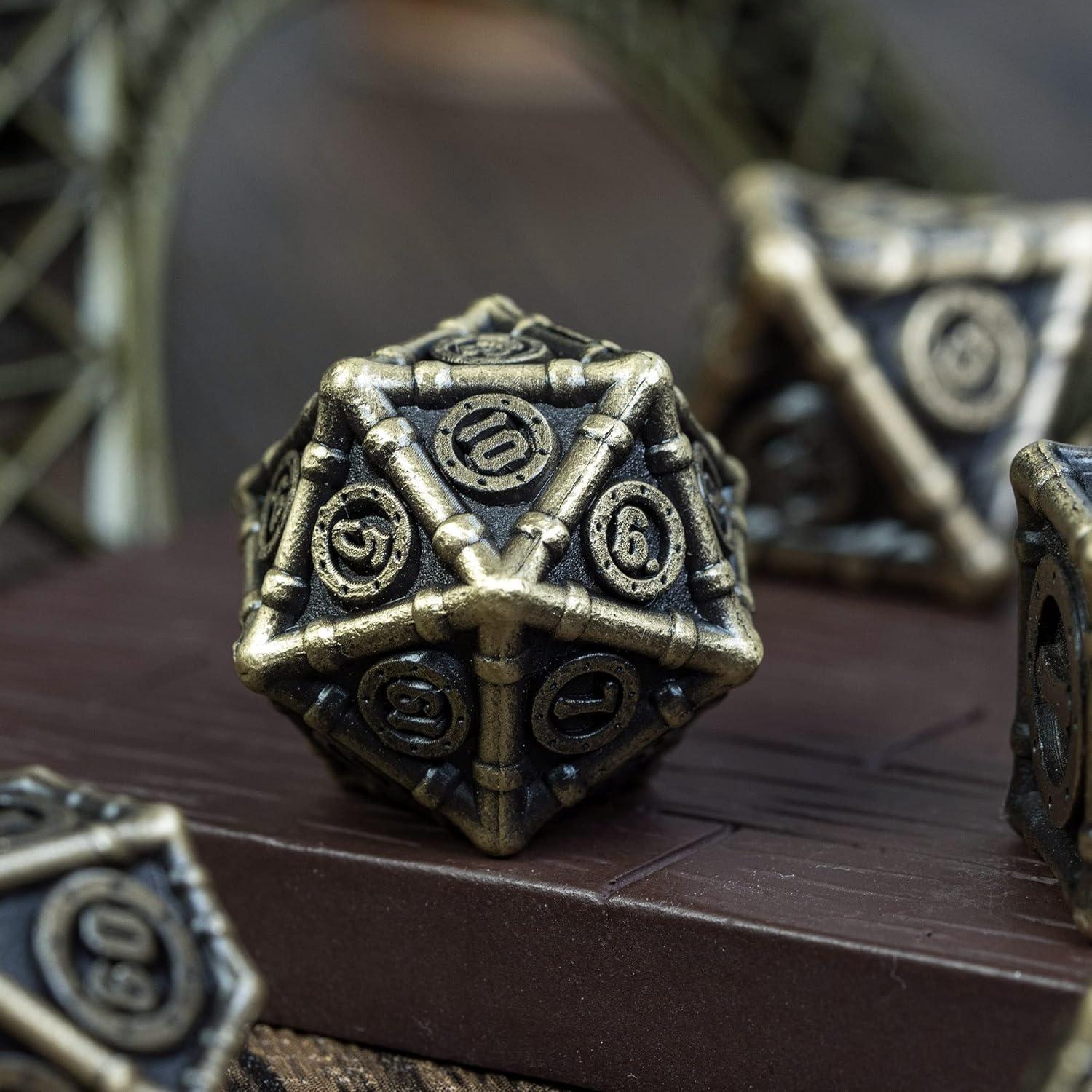Juego de Dados de Metal UDIXI D&D 7 Piezas Bronce Antiguo