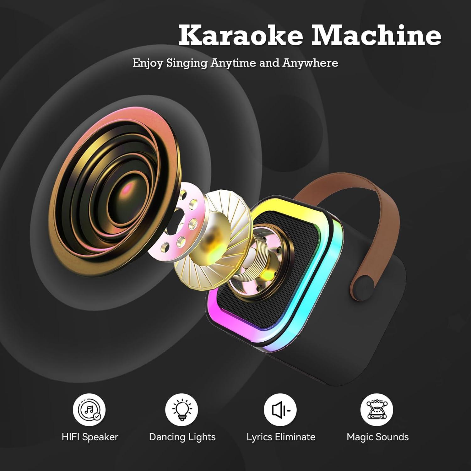Mini Máquina de Karaoke Bluetooth Portátil con 2 Micrófonos - Negro