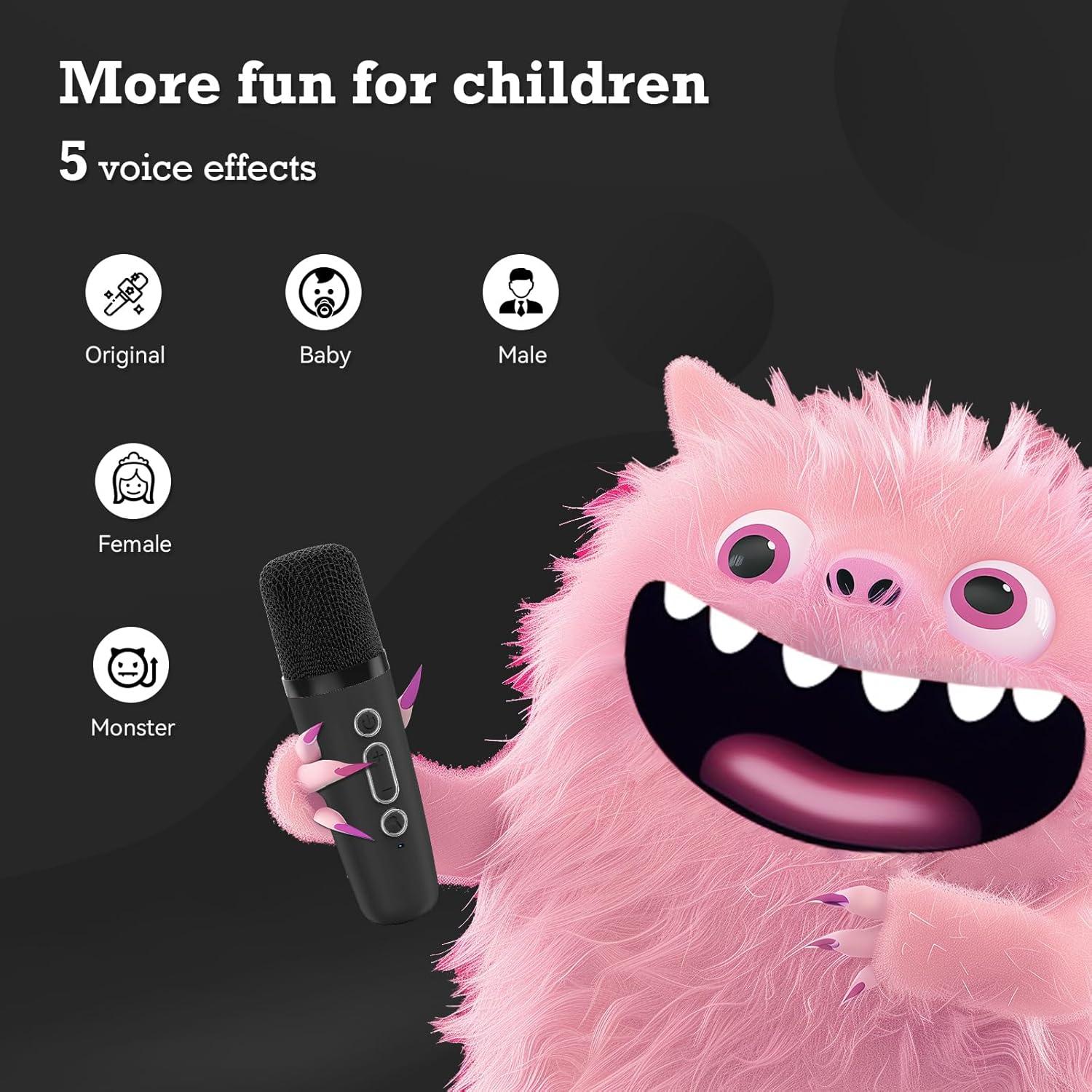 Mini Máquina de Karaoke Bluetooth Portátil con 2 Micrófonos - Negro