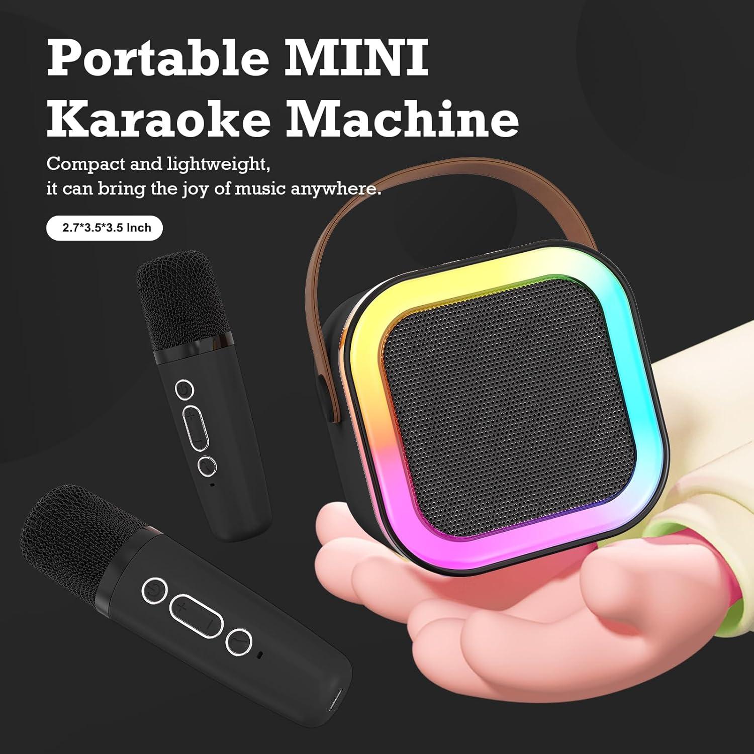 Mini Máquina de Karaoke Bluetooth Portátil con 2 Micrófonos - Negro