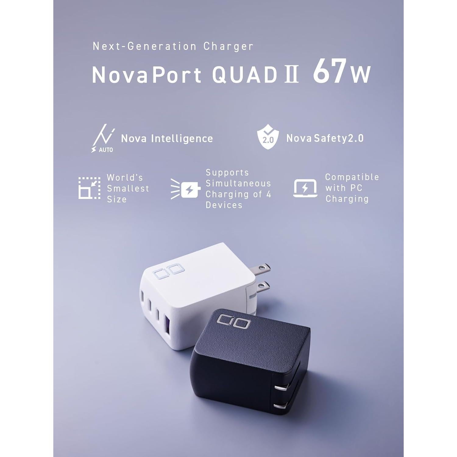 Cargador GaN CIO NovaPort 67W 4 Puertos USB-C y USB-A Negro