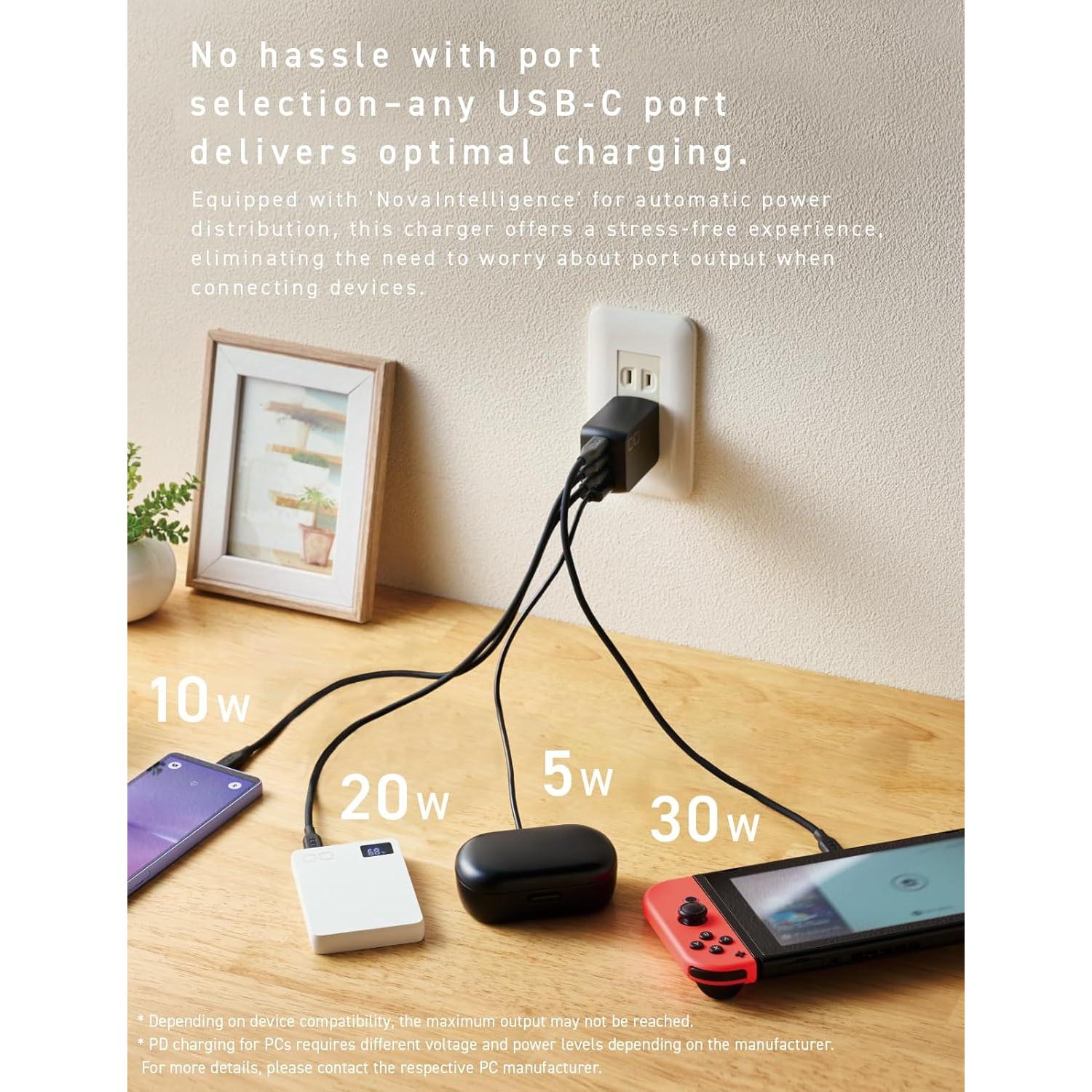 Cargador GaN CIO NovaPort 67W 4 Puertos USB-C y USB-A Negro