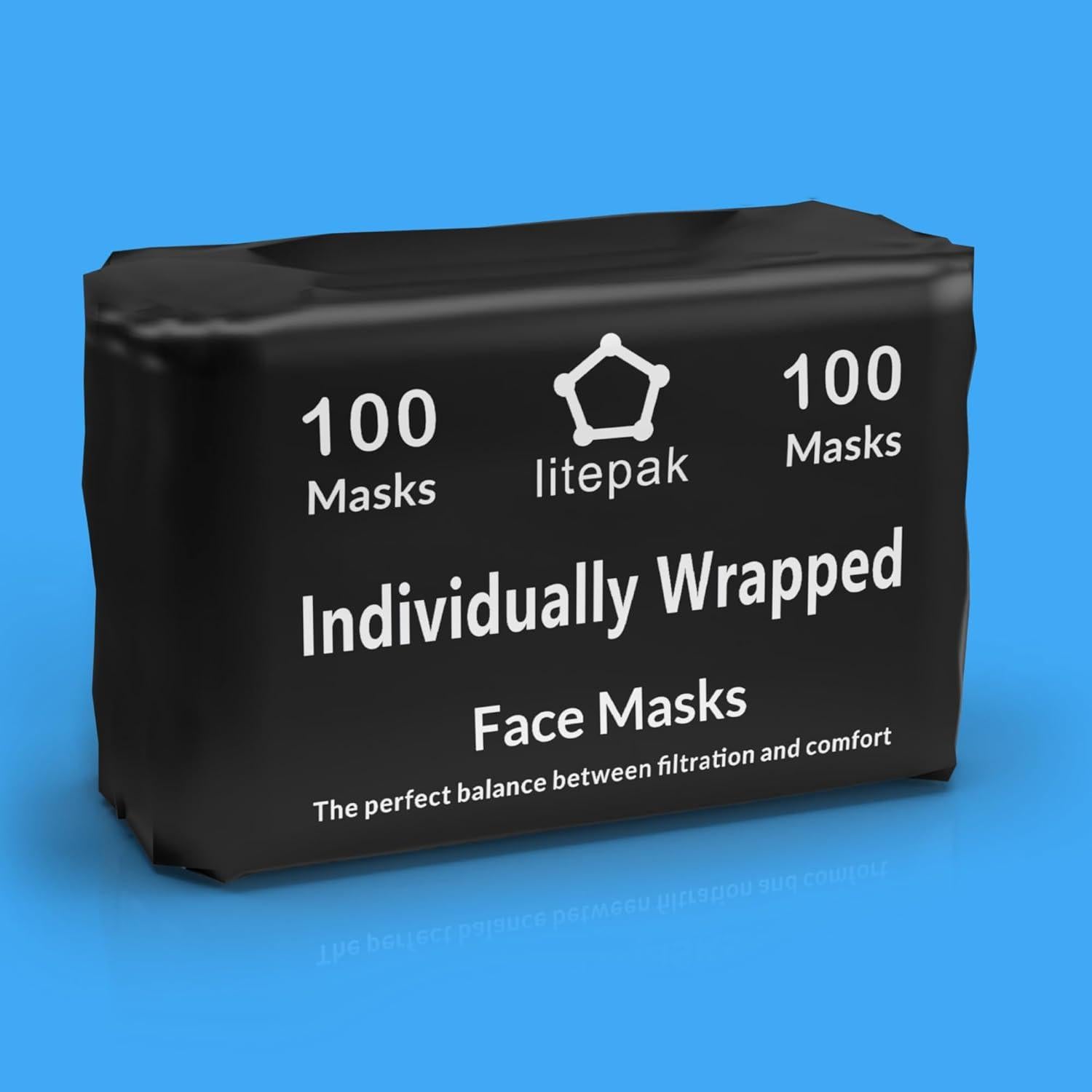 Mascarillas Desechables Premium Litepak 100 Unidades Negro
