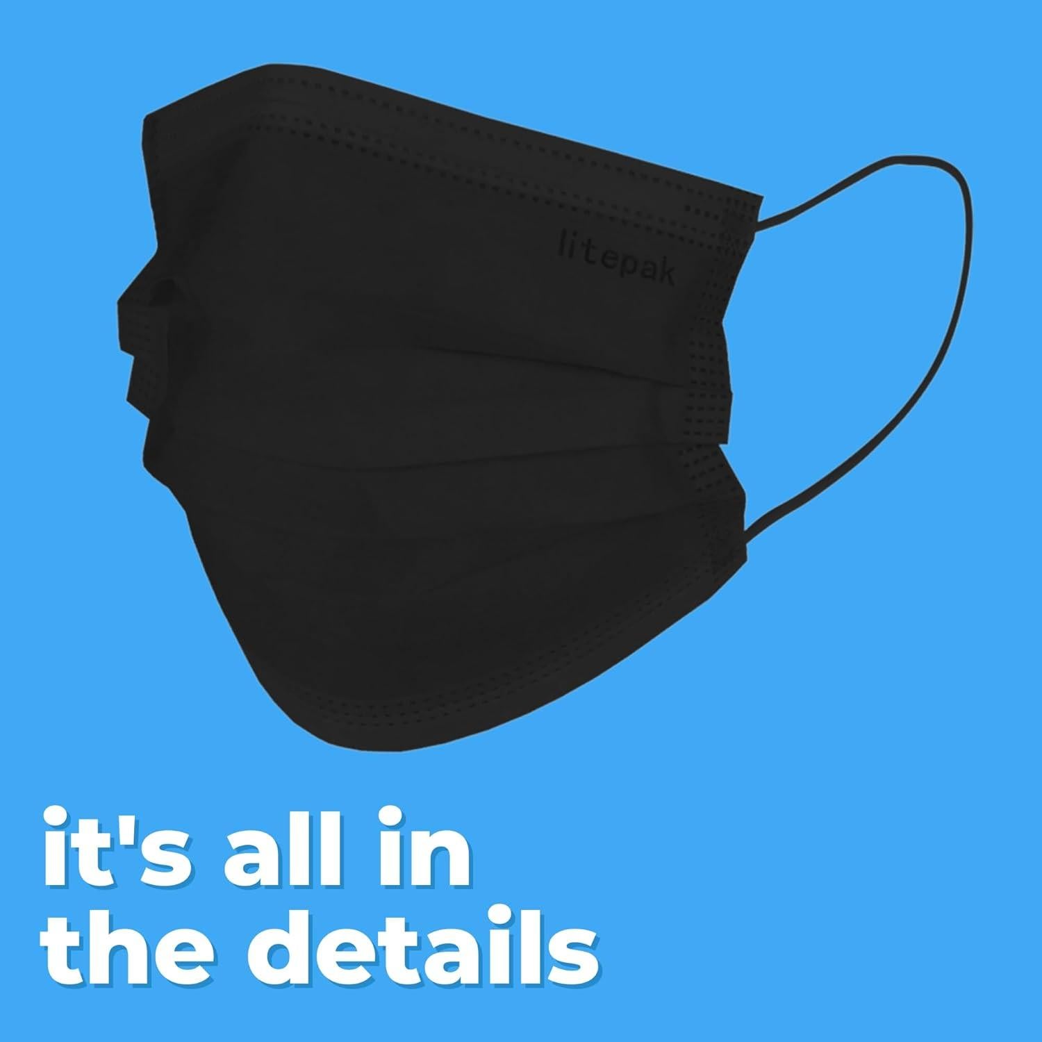 Mascarillas Desechables Premium Litepak 100 Unidades Negro