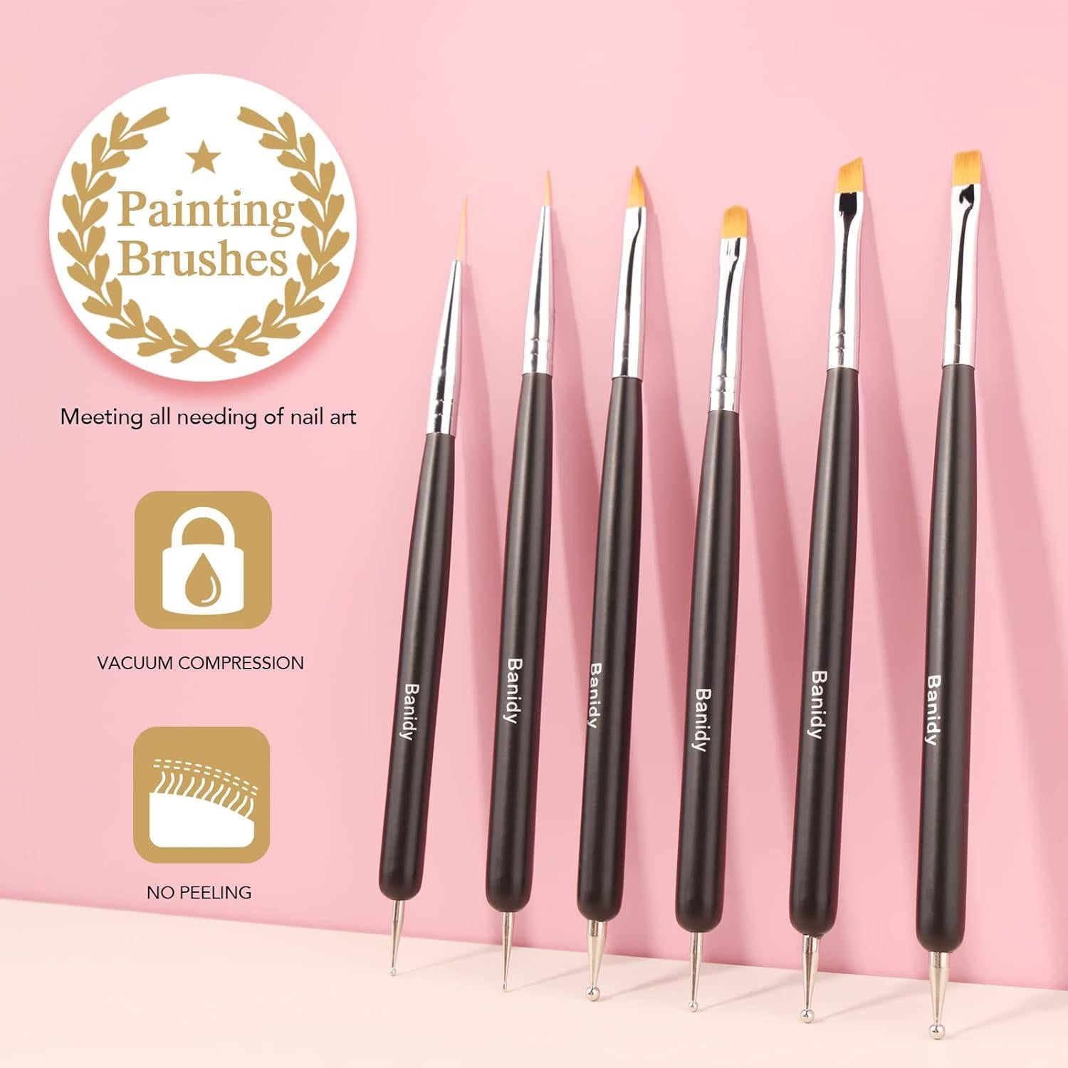 Set de Pinceles de Arte de Uñas Banidy - 6 Piezas Doble Cabeza
