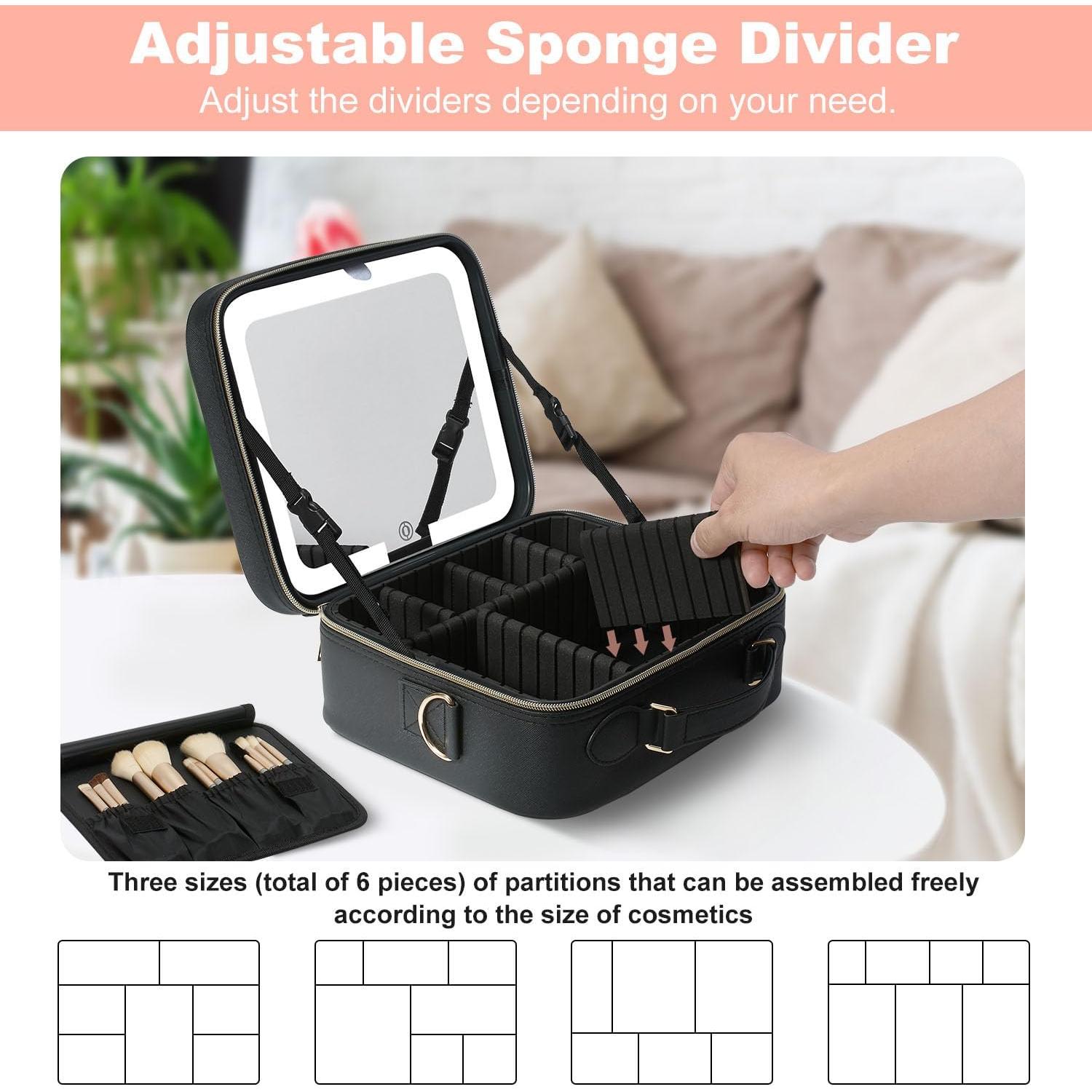 Bolsa de Maquillaje de Viaje Mocado con Espejo LED 10X Negro