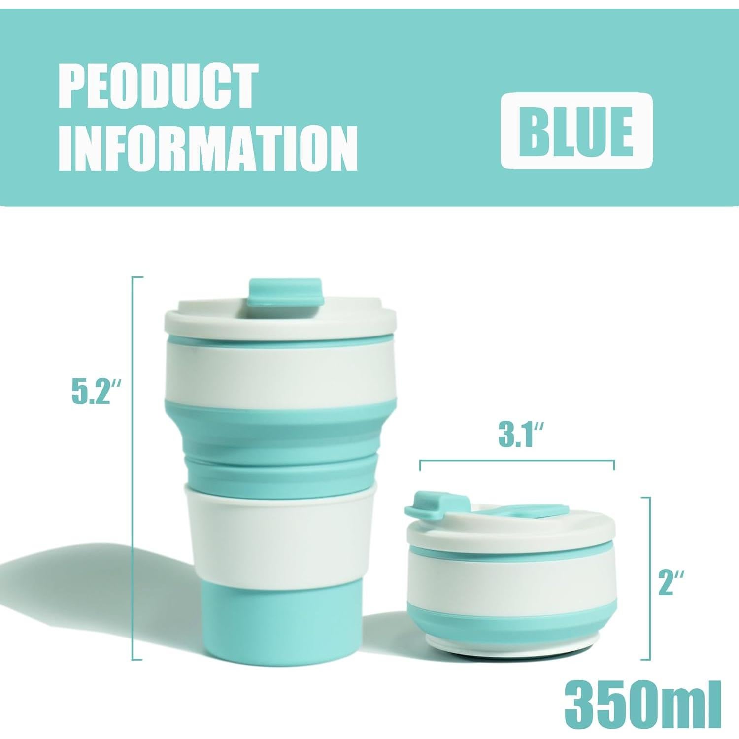 Taza Plegable de Silicona HOPULARITY 350ml Azul para Viaje