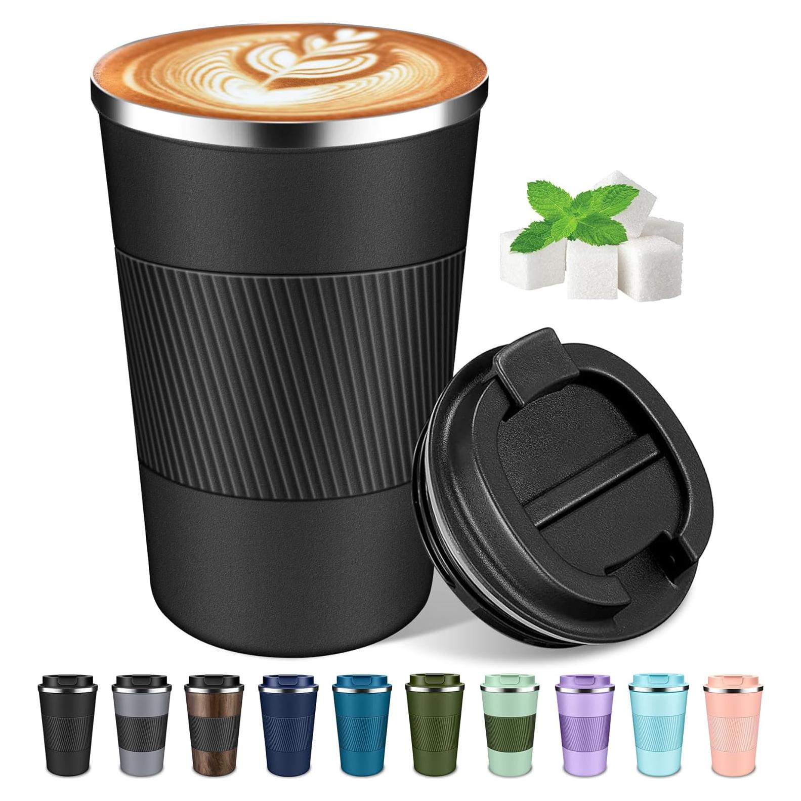 Taza de Viaje Aislada HGJSYUTM 355ml Negra a Prueba de Fugas